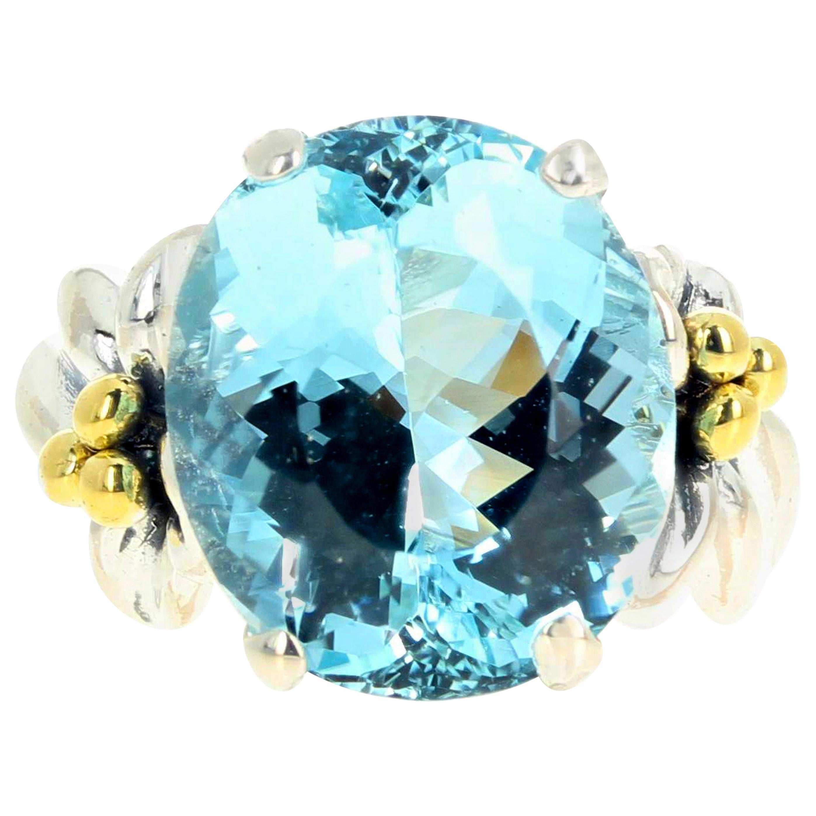 AJD Magnificent Natural Rare HUGE Blue 11 Carat Aquamarine Ring For Sale