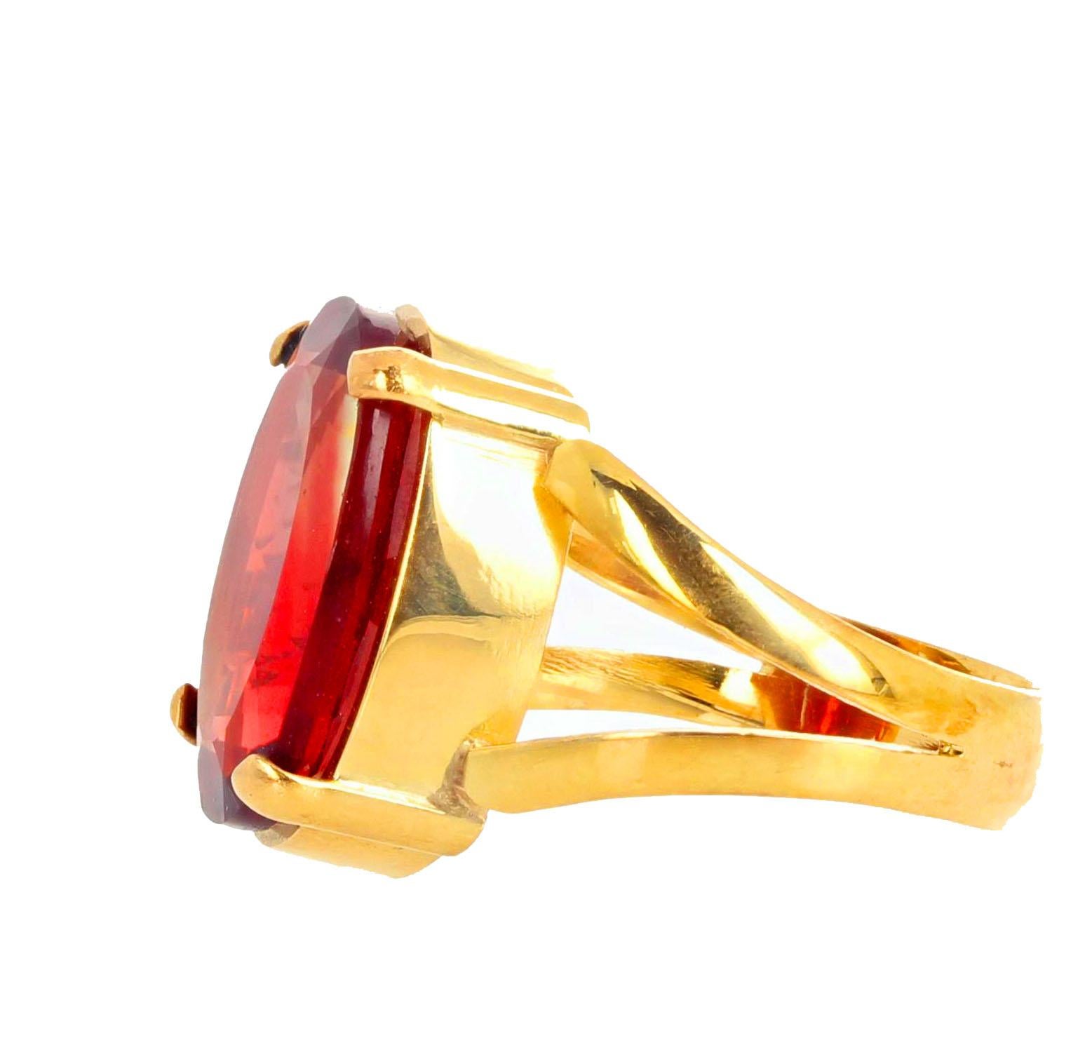 AJD Magnificent Rare Fiery Red Orange 8Ct Andecine 18Kt Yellow Gold Ring In New Condition For Sale In Raleigh, NC