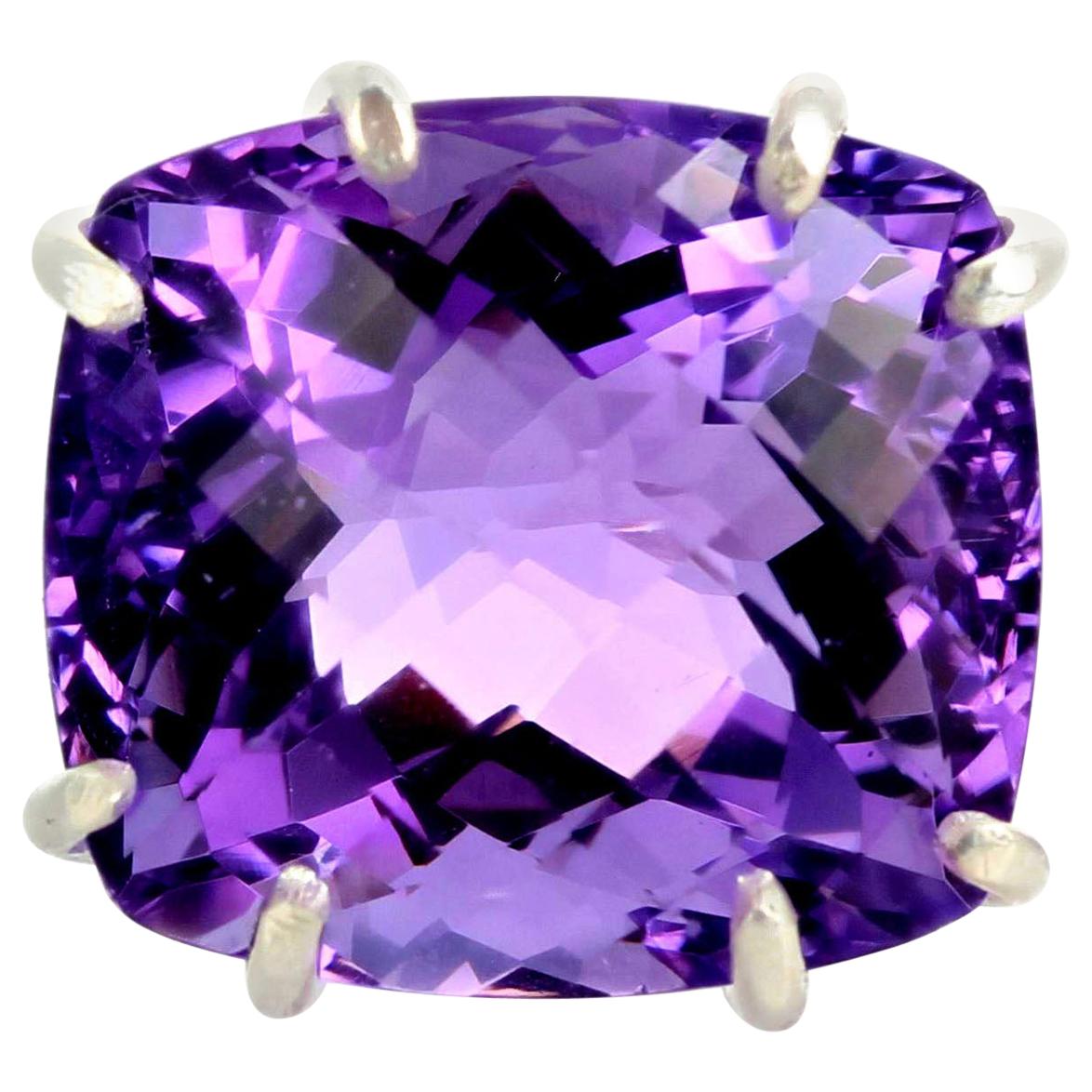 AJD Magnificent Whoppingly Enormous 44 Carat Exquisite Amethyst Silver Ring