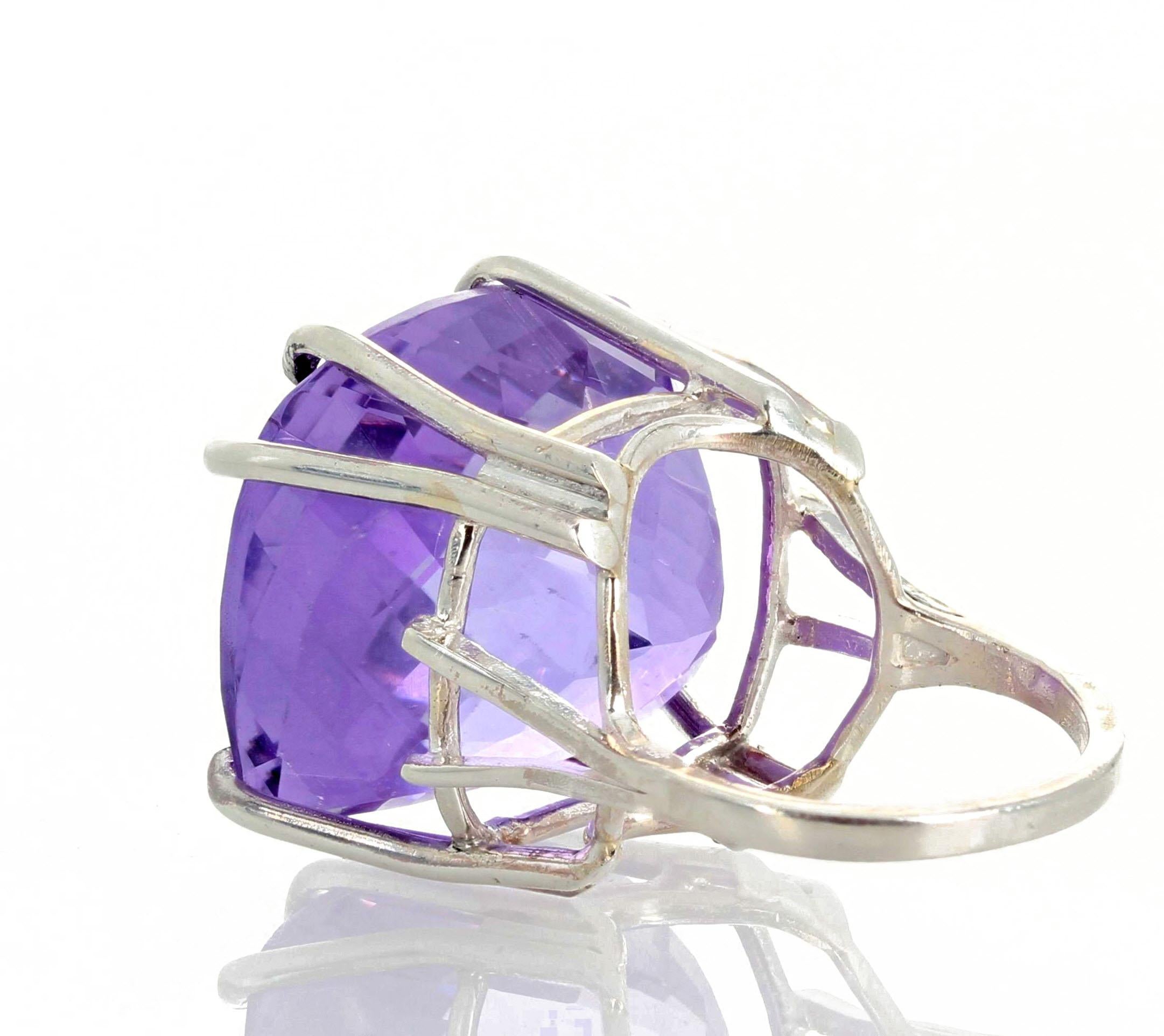 Cushion Cut AJD Magnificent Whoppingly Enormous 44 Carat Exquisite Amethyst Silver Ring