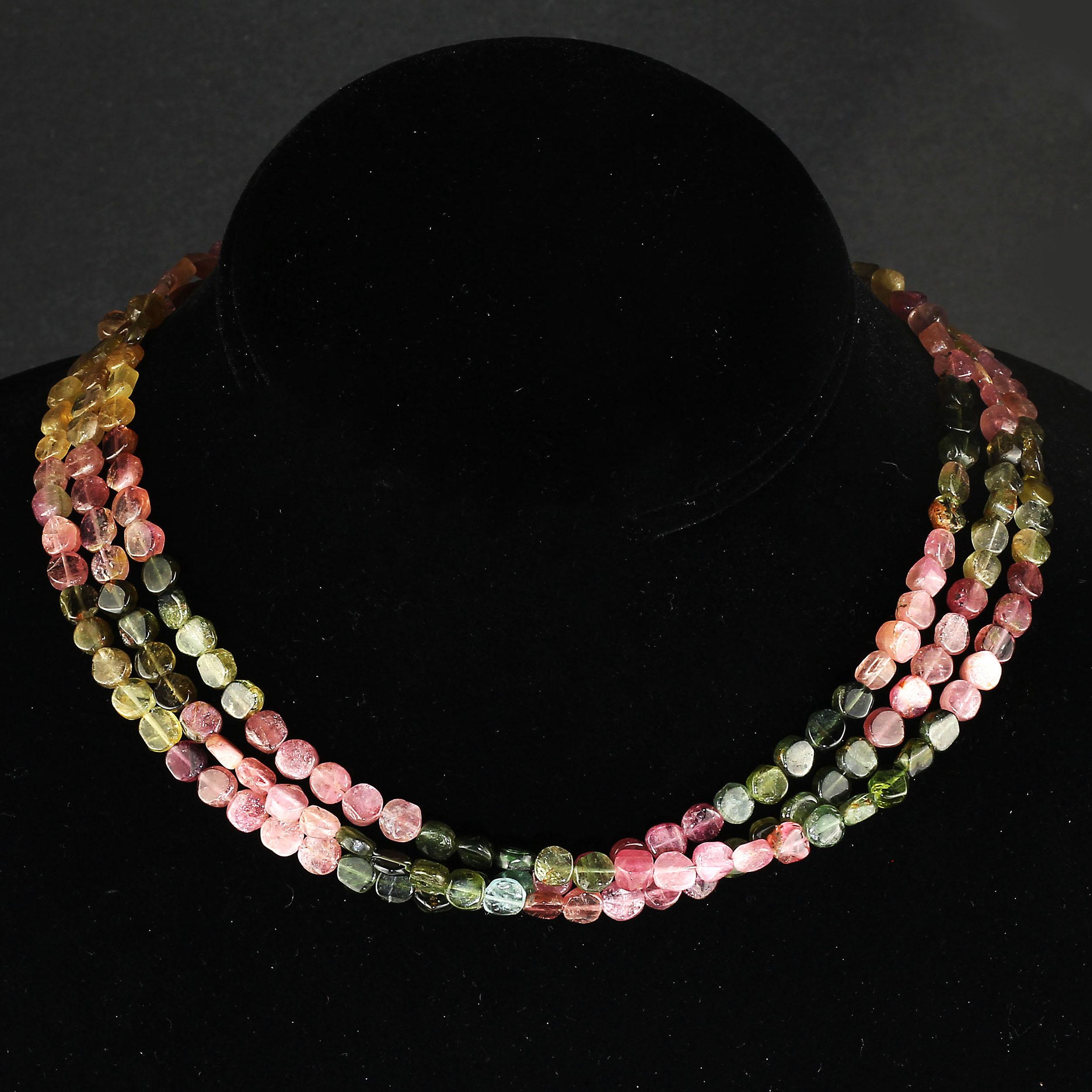 Bead Gemjunky Multi-Color Tourmaline Choker Necklace in Three Strands