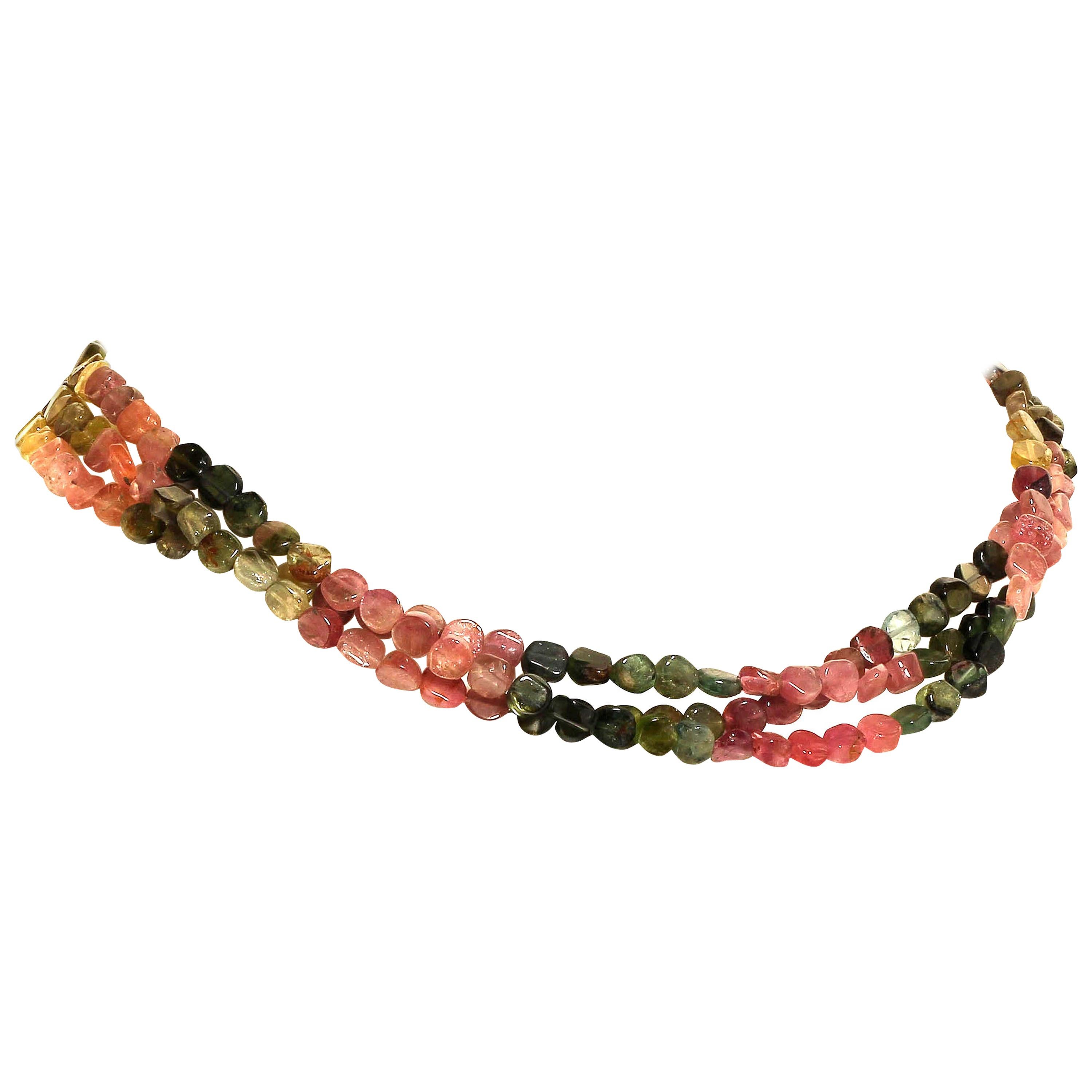 Gemjunky Multi-Color Tourmaline Choker Necklace in Three Strands