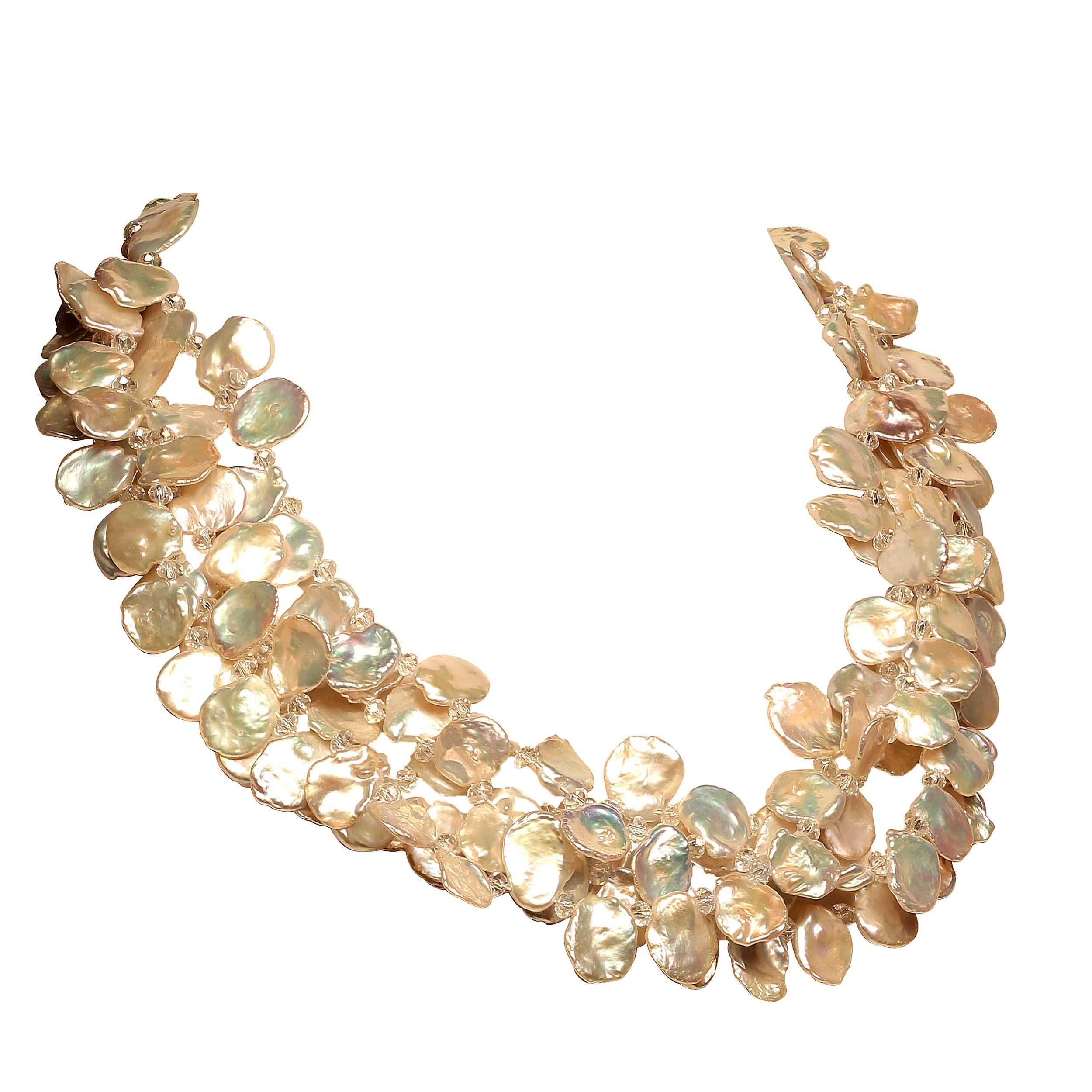 Artisan Gemjunky Multi Strand Keshi Pearl Necklace with Diamond Clasp June Birthstone