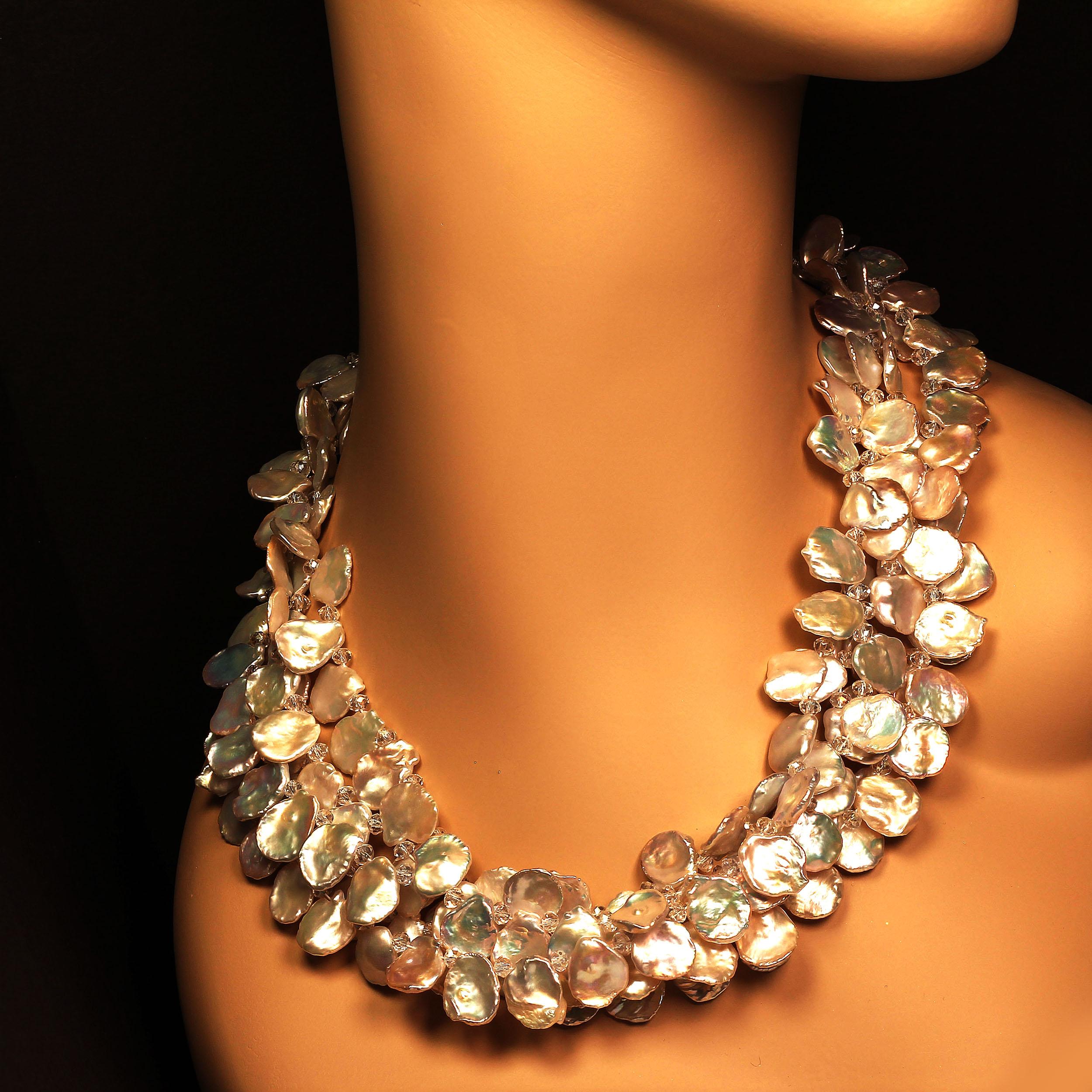 Brilliant Cut Gemjunky Multi Strand Keshi Pearl Necklace with Diamond Clasp June Birthstone