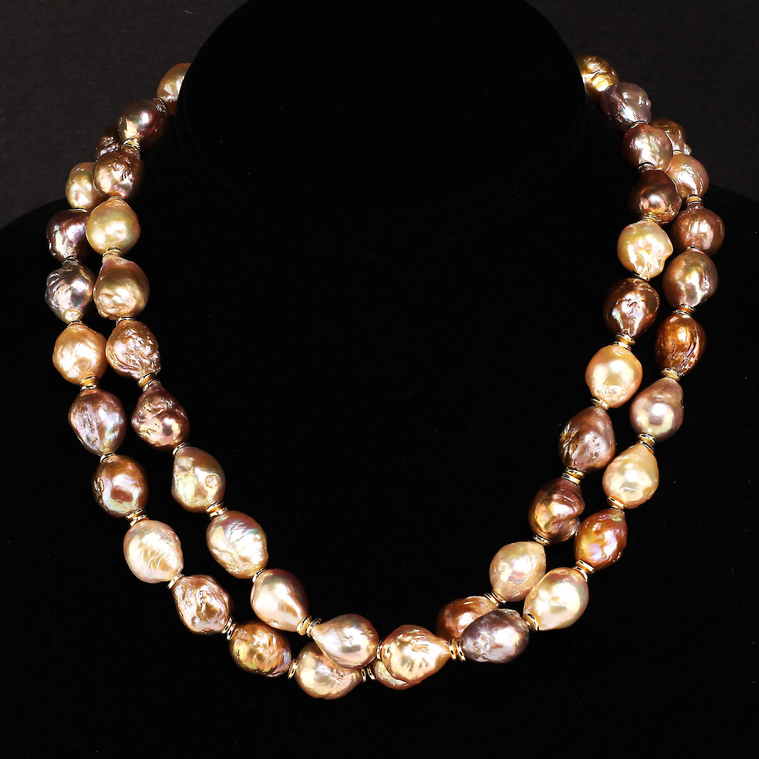 AJD Natural Color Multi-Tone Baroque Pearl Necklace  June Birthstone In New Condition In Raleigh, NC