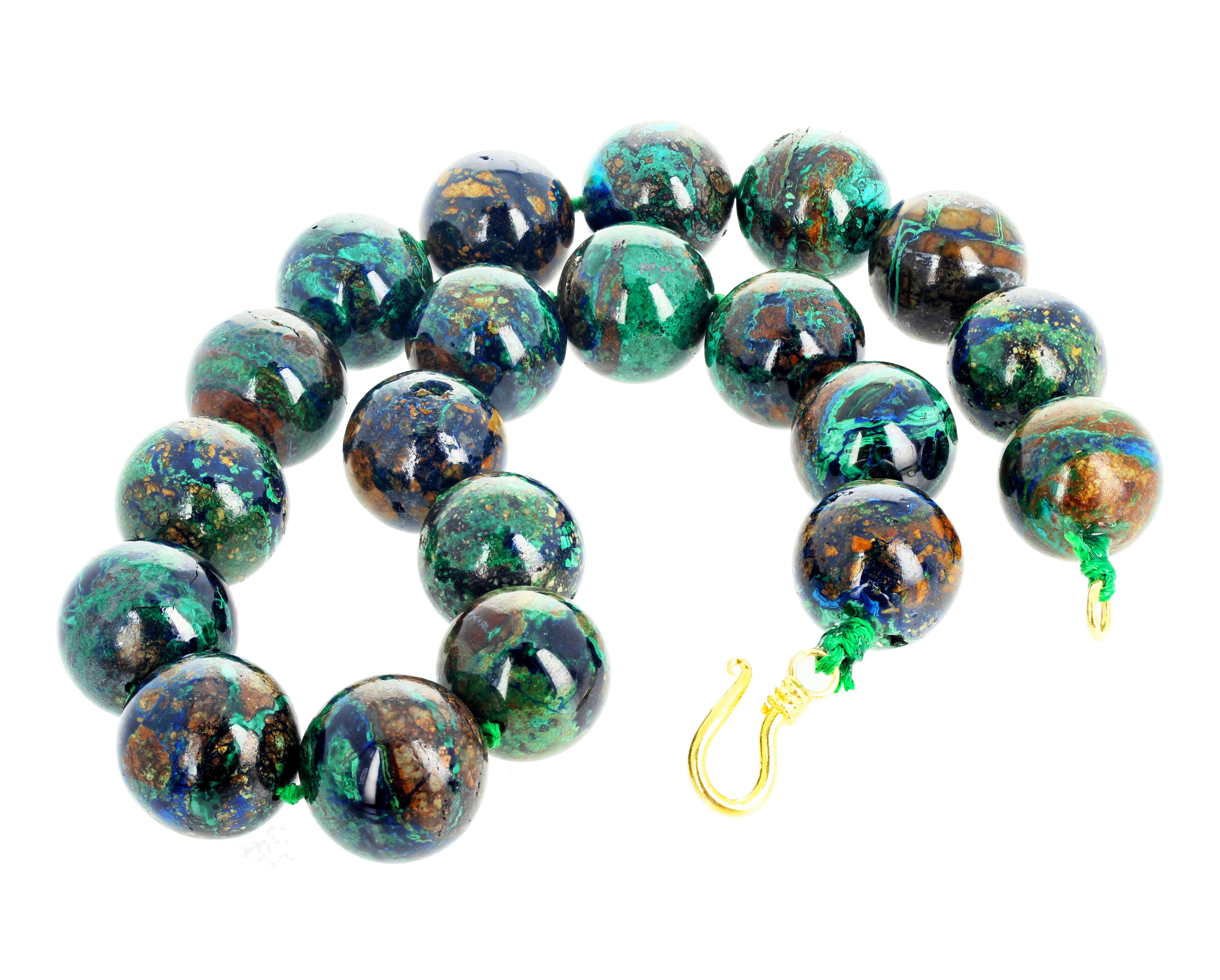 Women's or Men's Natural Glowing Azurite/Malachite Natural Combination Gemstone Necklace