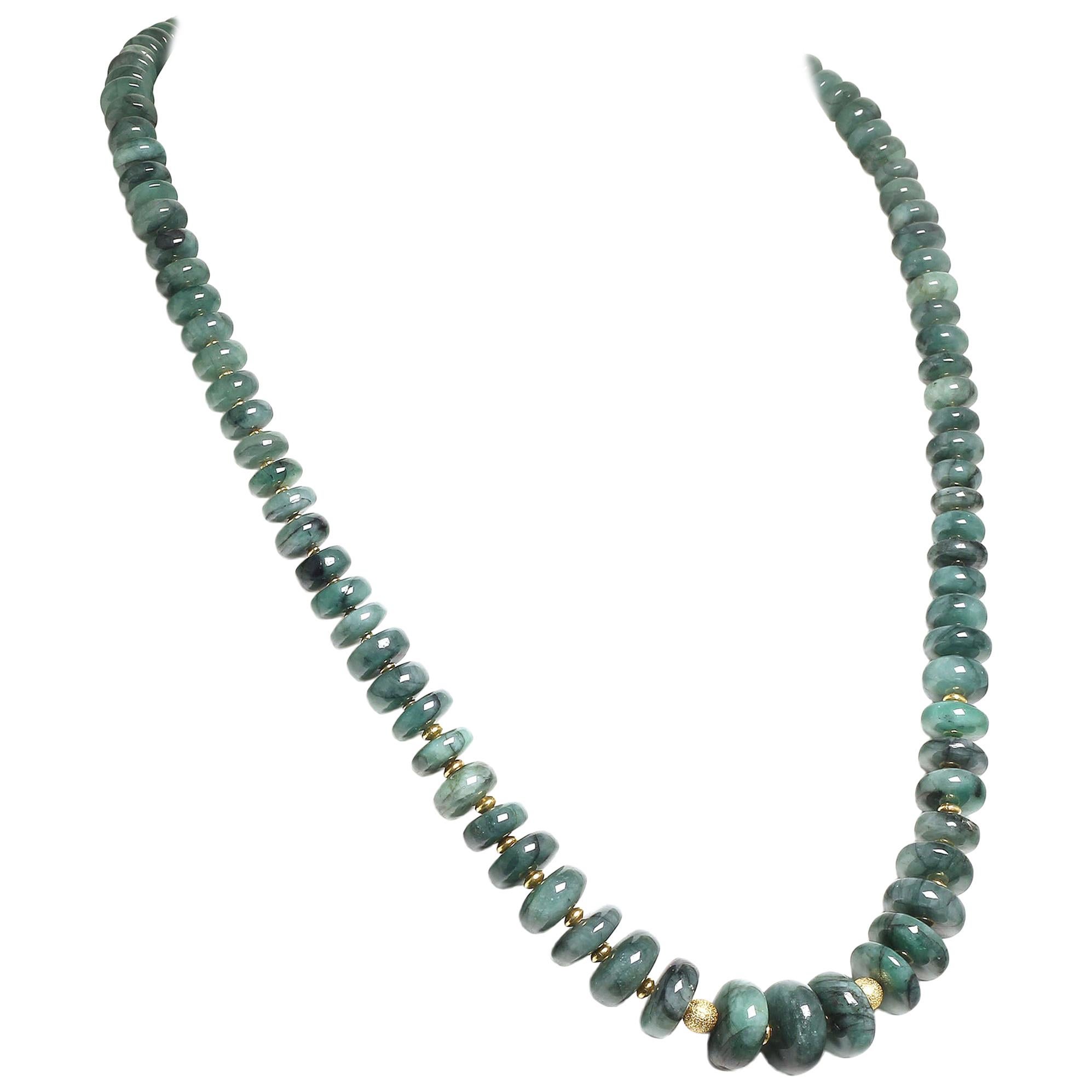AJD Necklace Graduated Rondelles of Emerald Matrix  May Birthstone