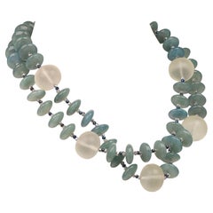 AJD 20 Inch Necklace of Aquamarine Accented with Frosted Quartz March Birthstone