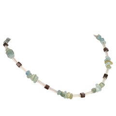 AJD Necklace of Aquamarine, Smoky Quartz, and Crystal March Birthstone