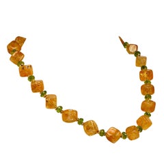 AJD Necklace of Citrine Cubes and Peridot Rondelles 