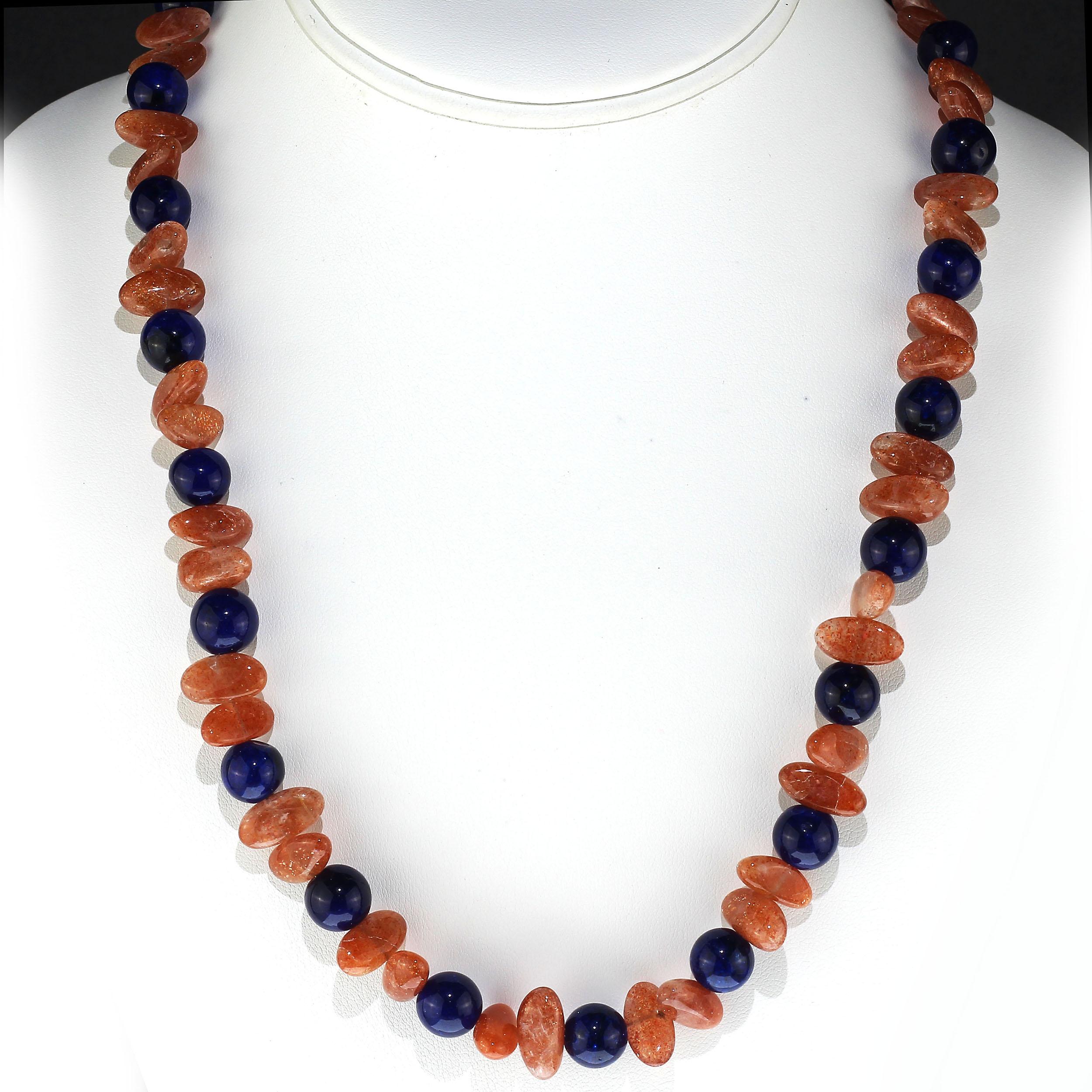  AJD Necklace of Fascinating Oval Glittering Sunstone and Blue Agate Gift Idea! For Sale 3
