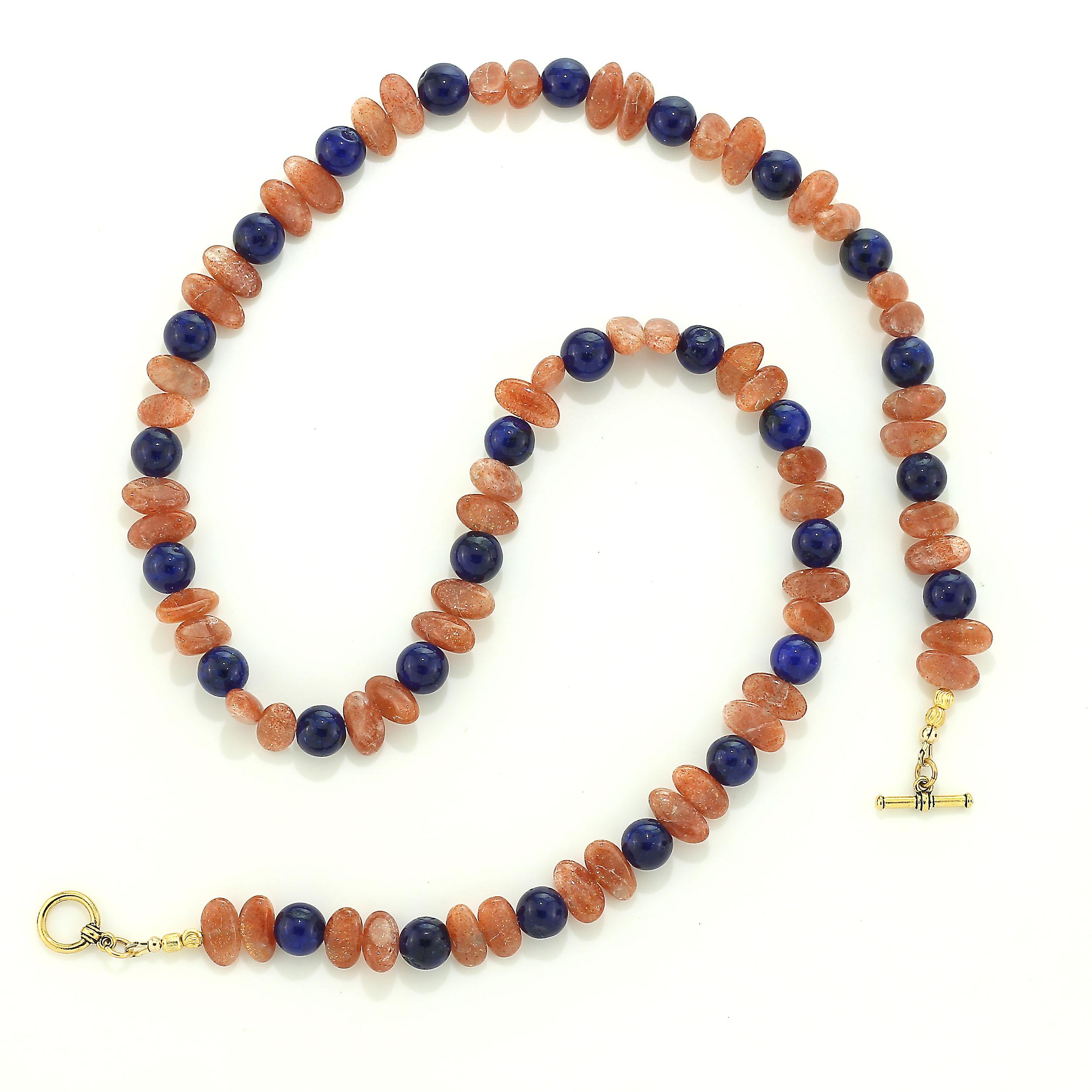 Women's or Men's  AJD Necklace of Fascinating Oval Glittering Sunstone and Blue Agate Gift Idea! For Sale