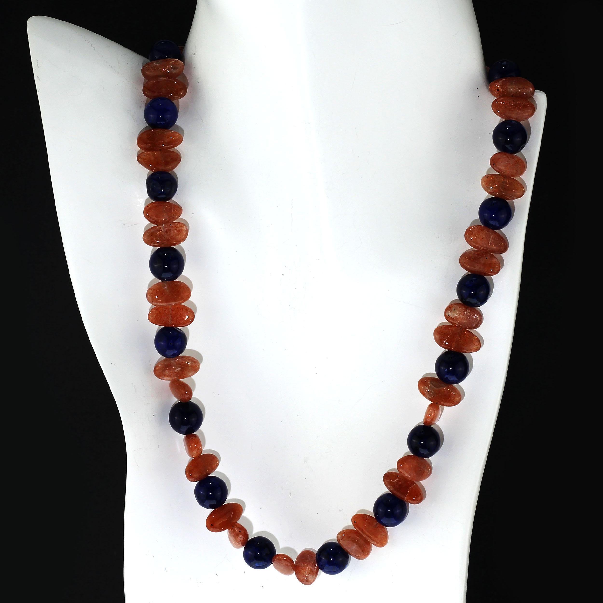  AJD Necklace of Fascinating Oval Glittering Sunstone and Blue Agate Gift Idea! For Sale 2