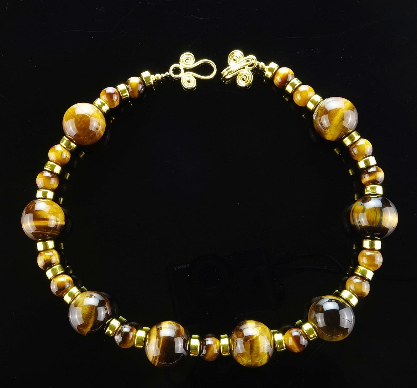 Bead AJD Necklace of Two Sizes of Chatoyant Tiger’s Eye