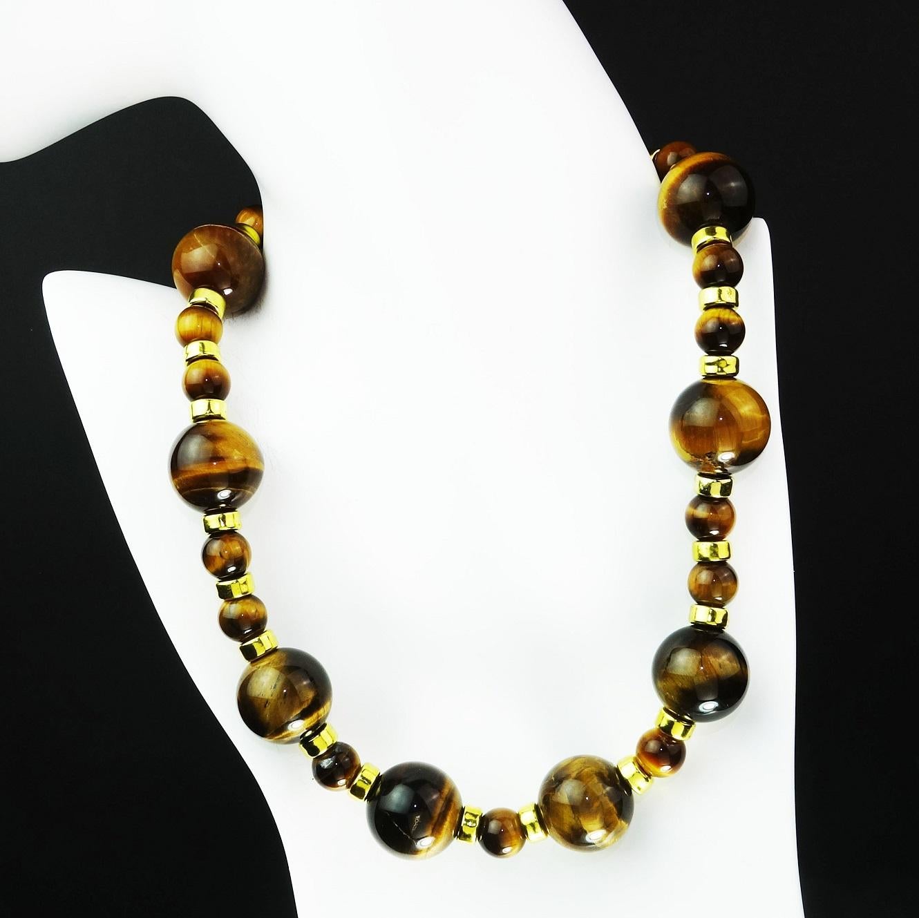 AJD Necklace of Two Sizes of Chatoyant Tiger’s Eye In New Condition In Raleigh, NC