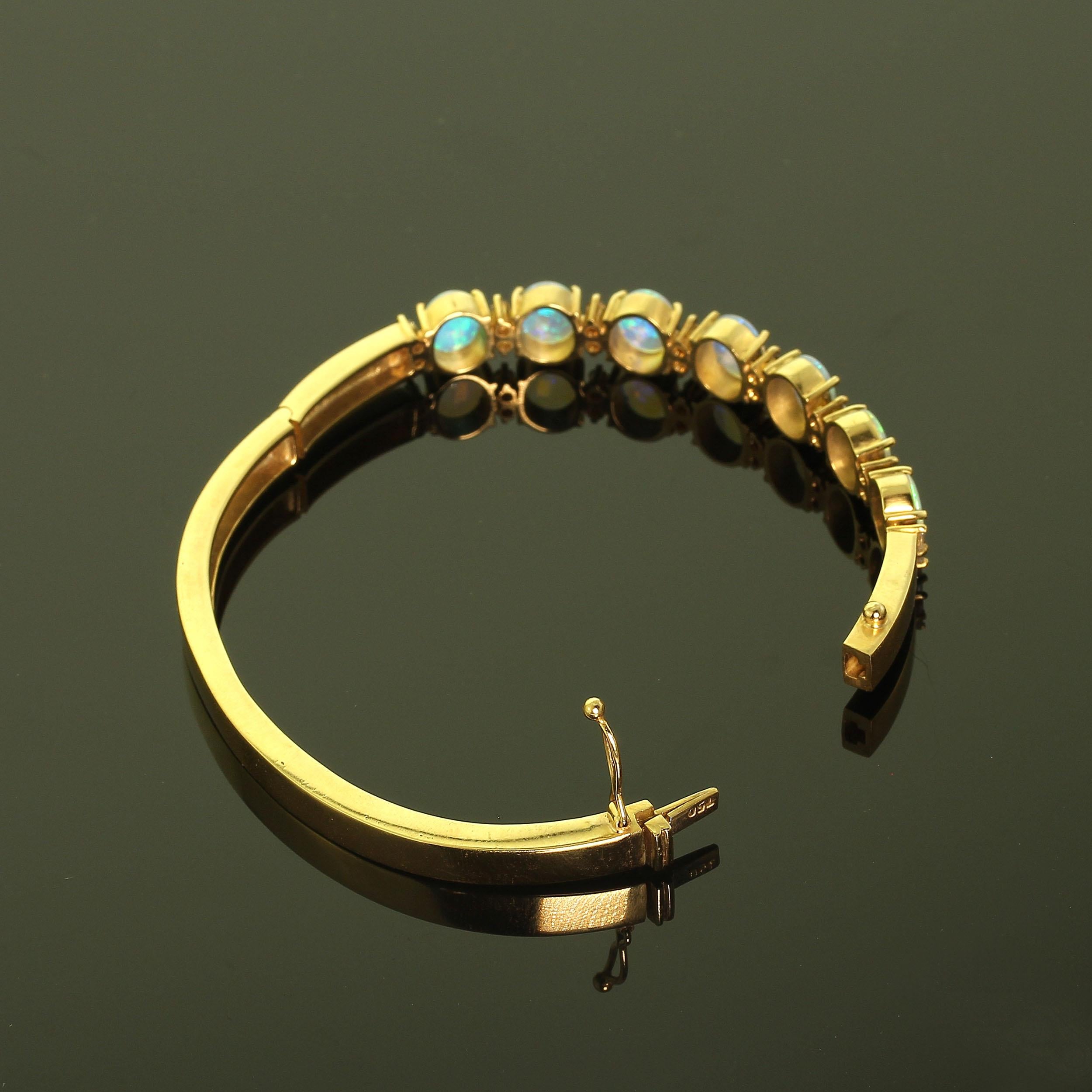 Cabochon Opal, Diamond, and 18 Karat Yellow Gold Bracelet