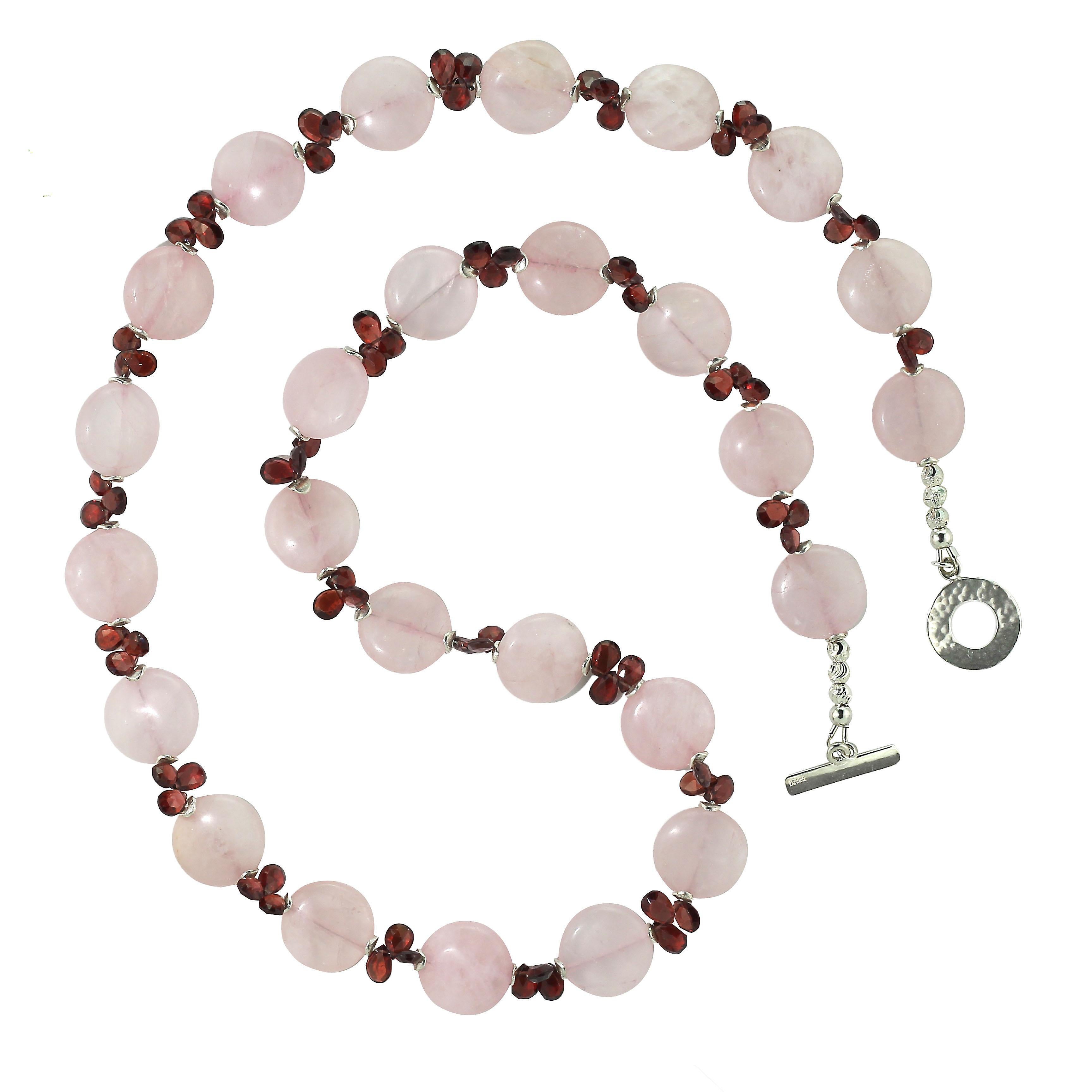 Artisan AJD Unique Garnet and Rose Quartz Necklace  Great Gift! For Sale