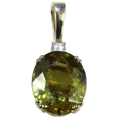 Gemjunky Oval Sphene and Diamond Pendant