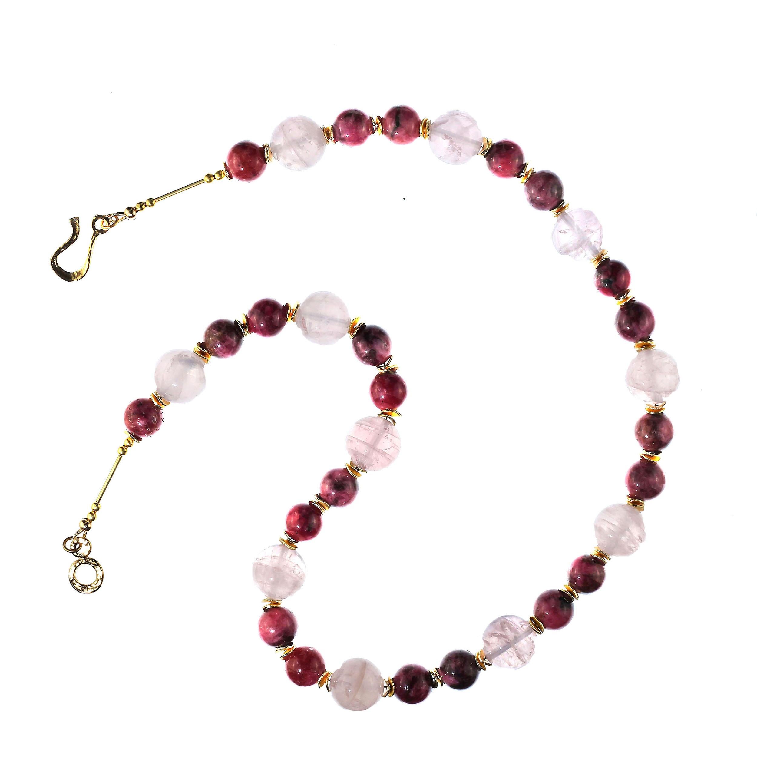 Perle AJD Collier de 24 pouces en rhodolite polie et quartz rose  Super cadeau !