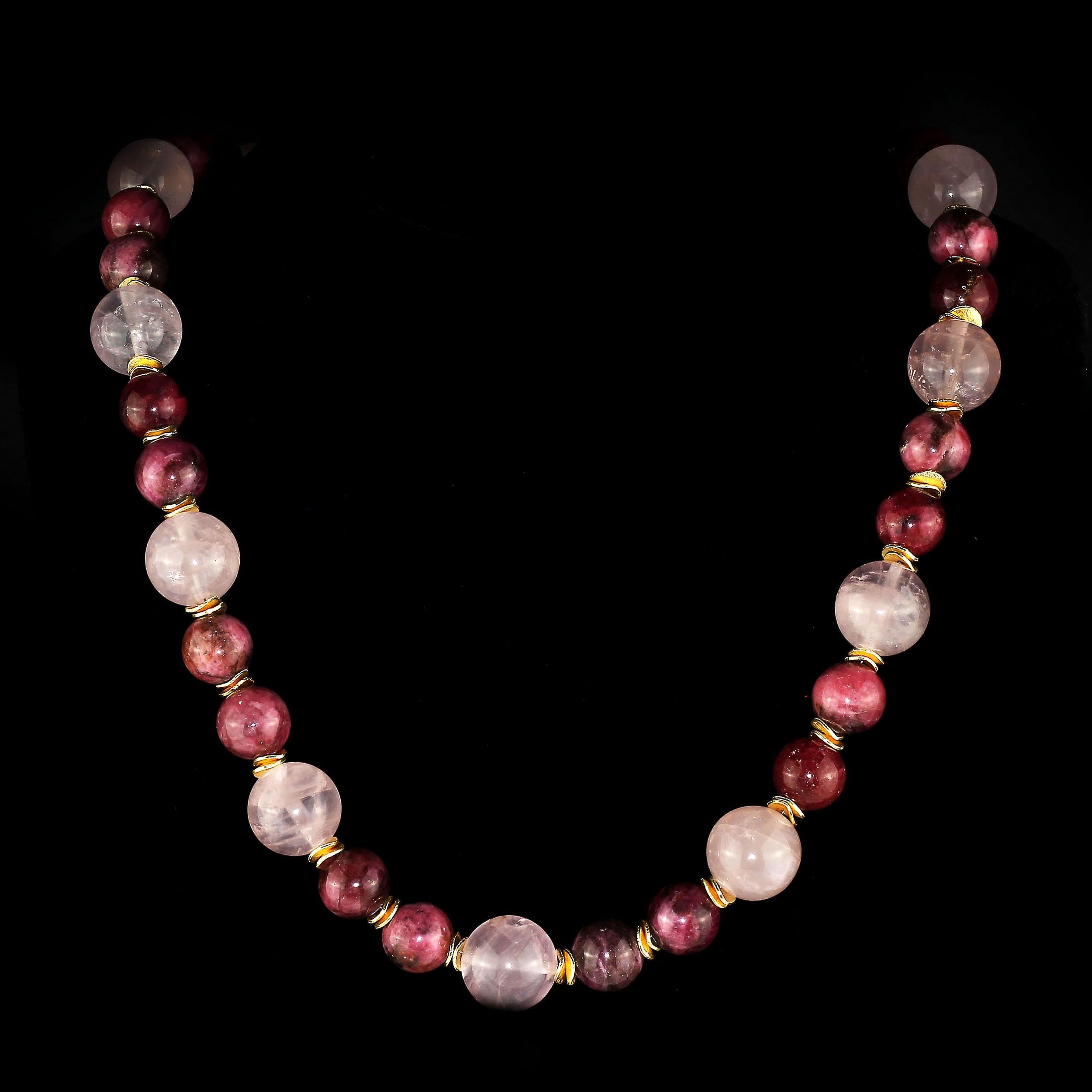 AJD 24 Inch Necklace of Polished Rhodonite and Rose Quartz  Great Gift!! In New Condition In Raleigh, NC