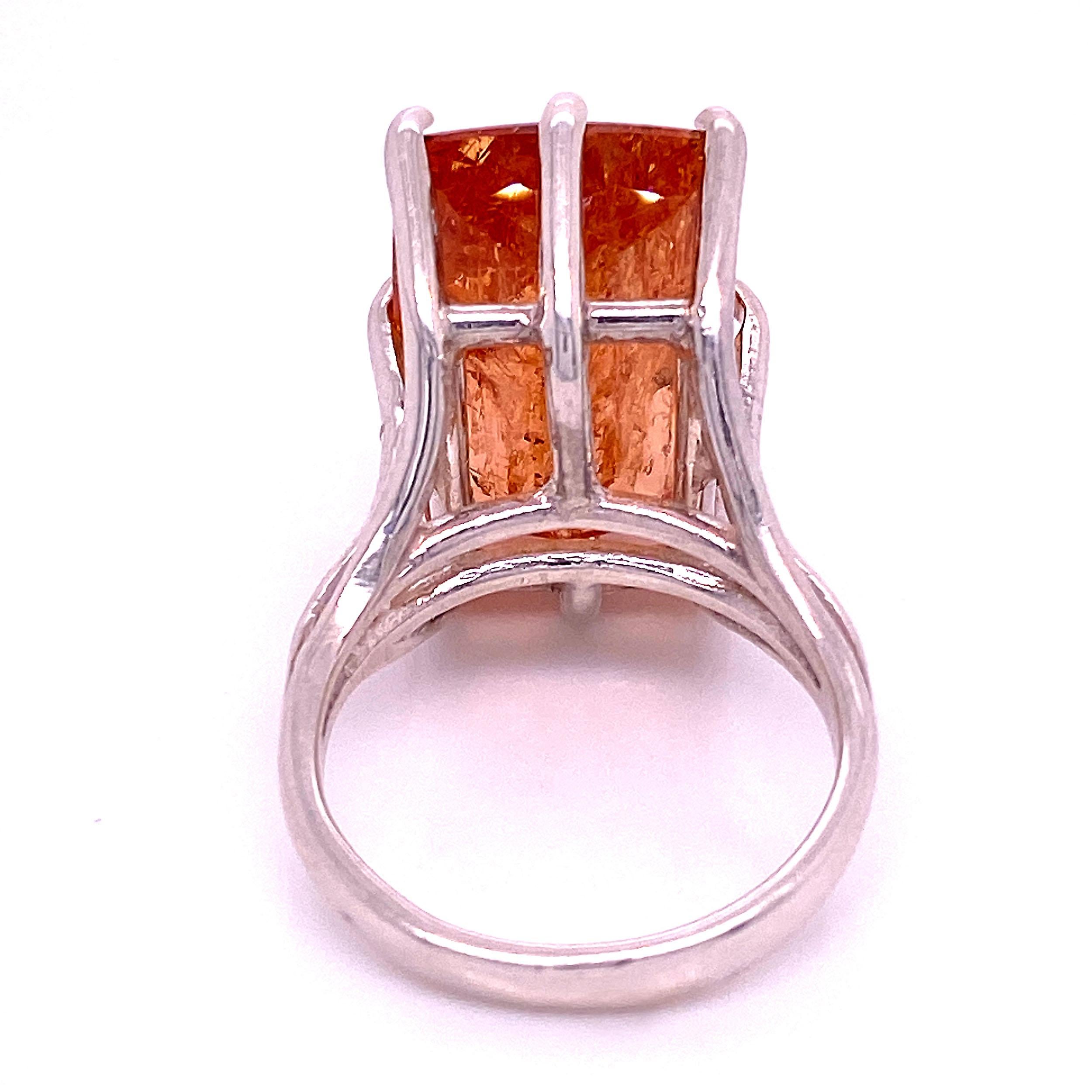 AJD Peach-Orange Rectangular Imperial Topaz in Sterling Silver Ring In New Condition In Raleigh, NC