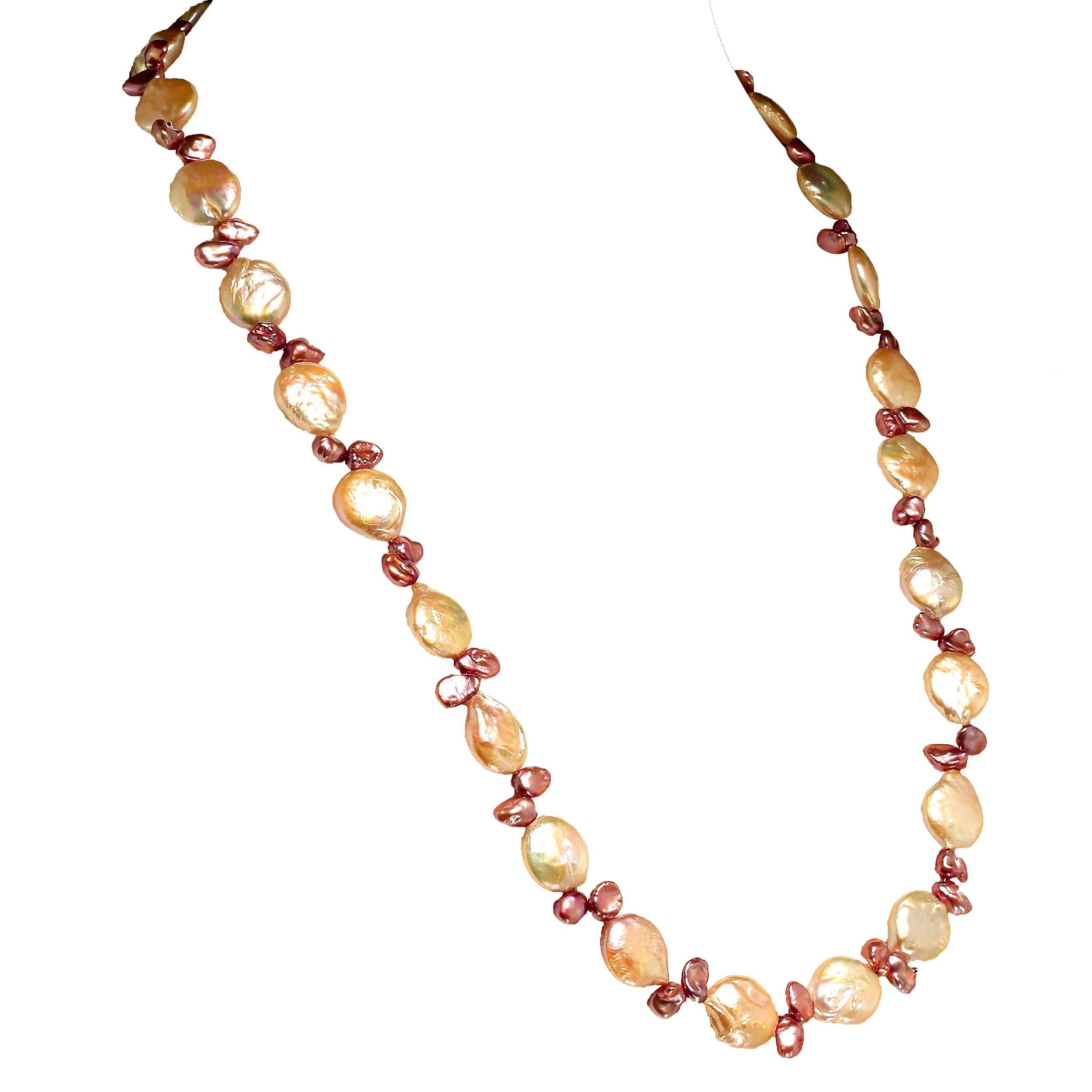 AJD Coin Pearl and Mauve Briolette Pearl Necklace  June Birthstone  Great Gift!! In New Condition For Sale In Raleigh, NC