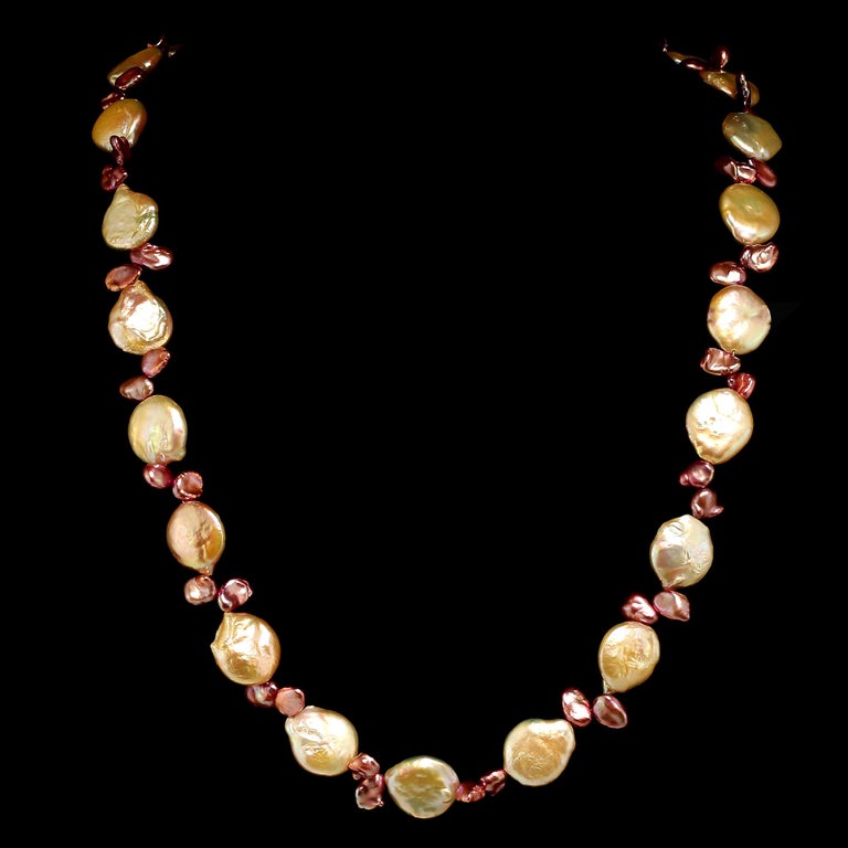 AJD Coin Pearl and Mauve Briolette Pearl Necklace June Birthstone Great ...