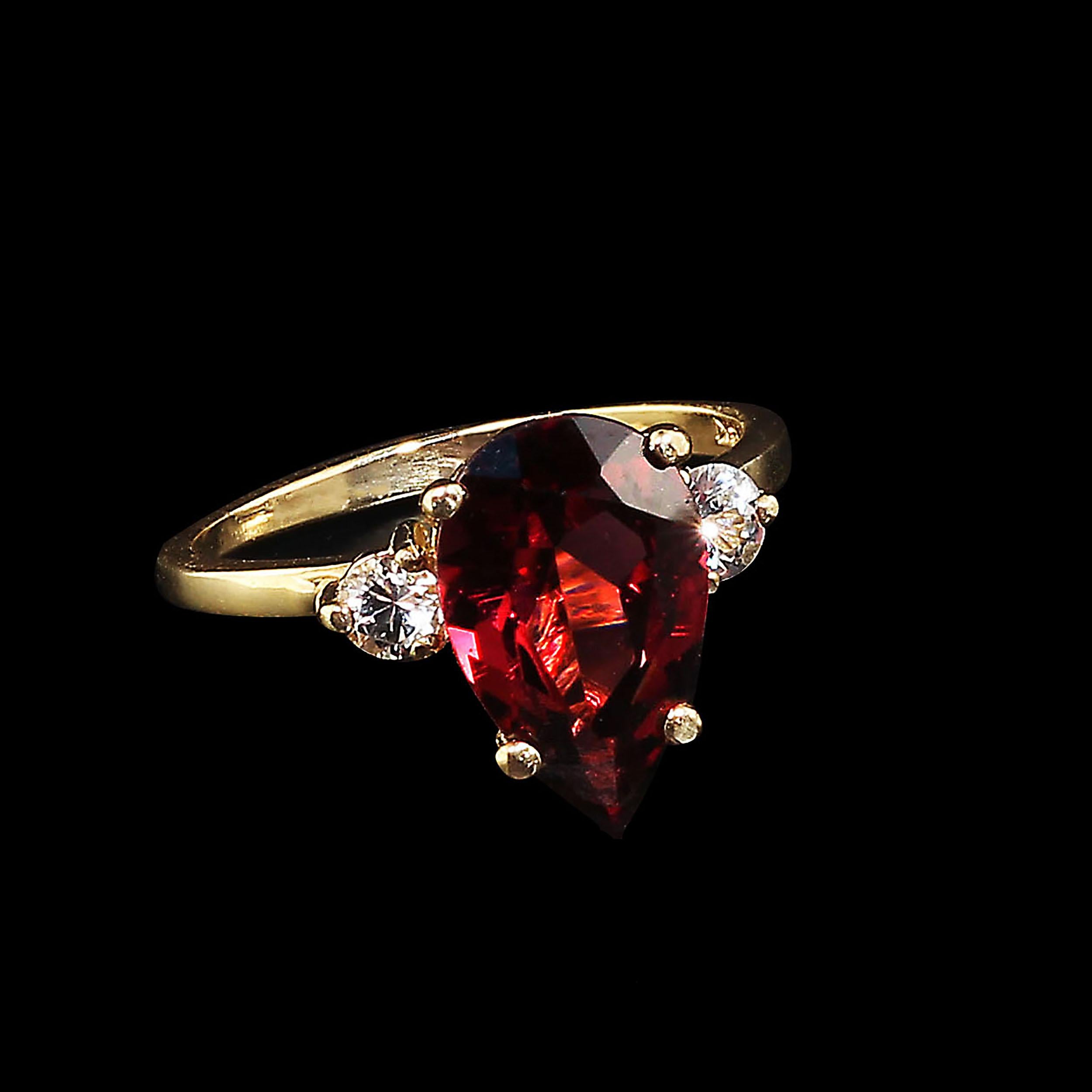  Gemjunky Pear Shape Rhodolite Garnet and  White Sapphires Gold Ring  In New Condition In Raleigh, NC