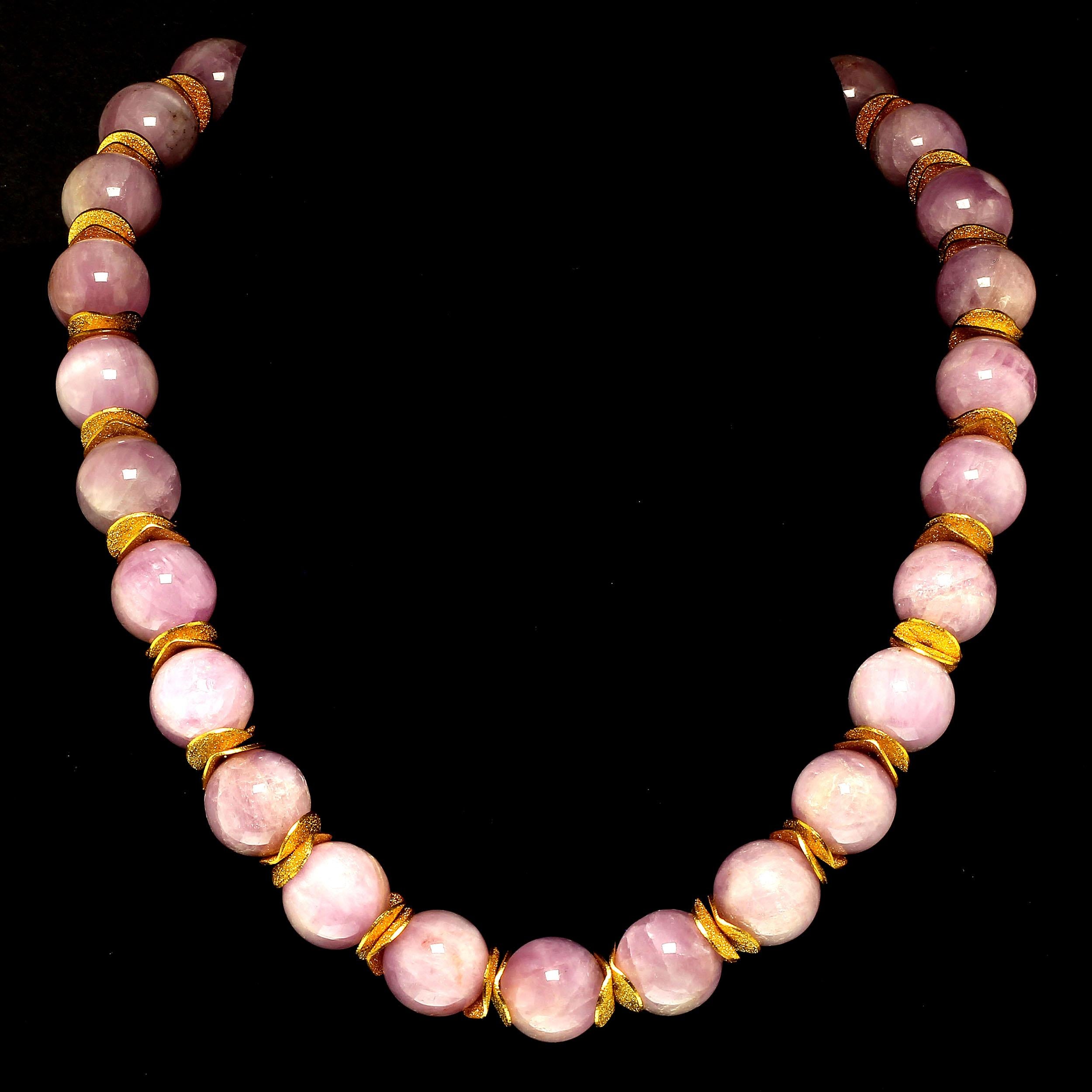 AJD Pink Kunzite with Goldy Accents 16 Inch Necklace In New Condition For Sale In Raleigh, NC