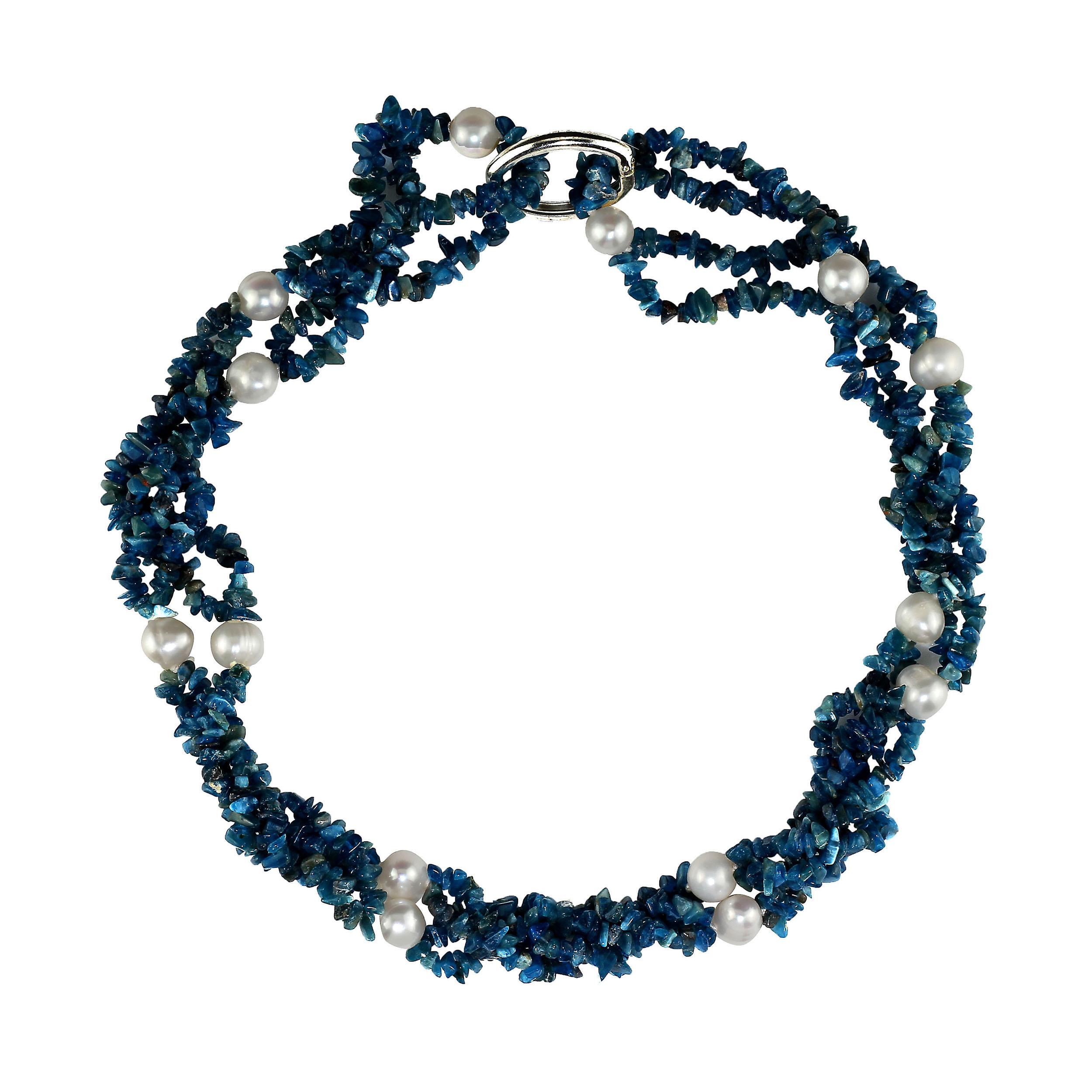 Gemjunky Polished Apatite Chips Double Strand Necklace with Pearl Enhancements 1