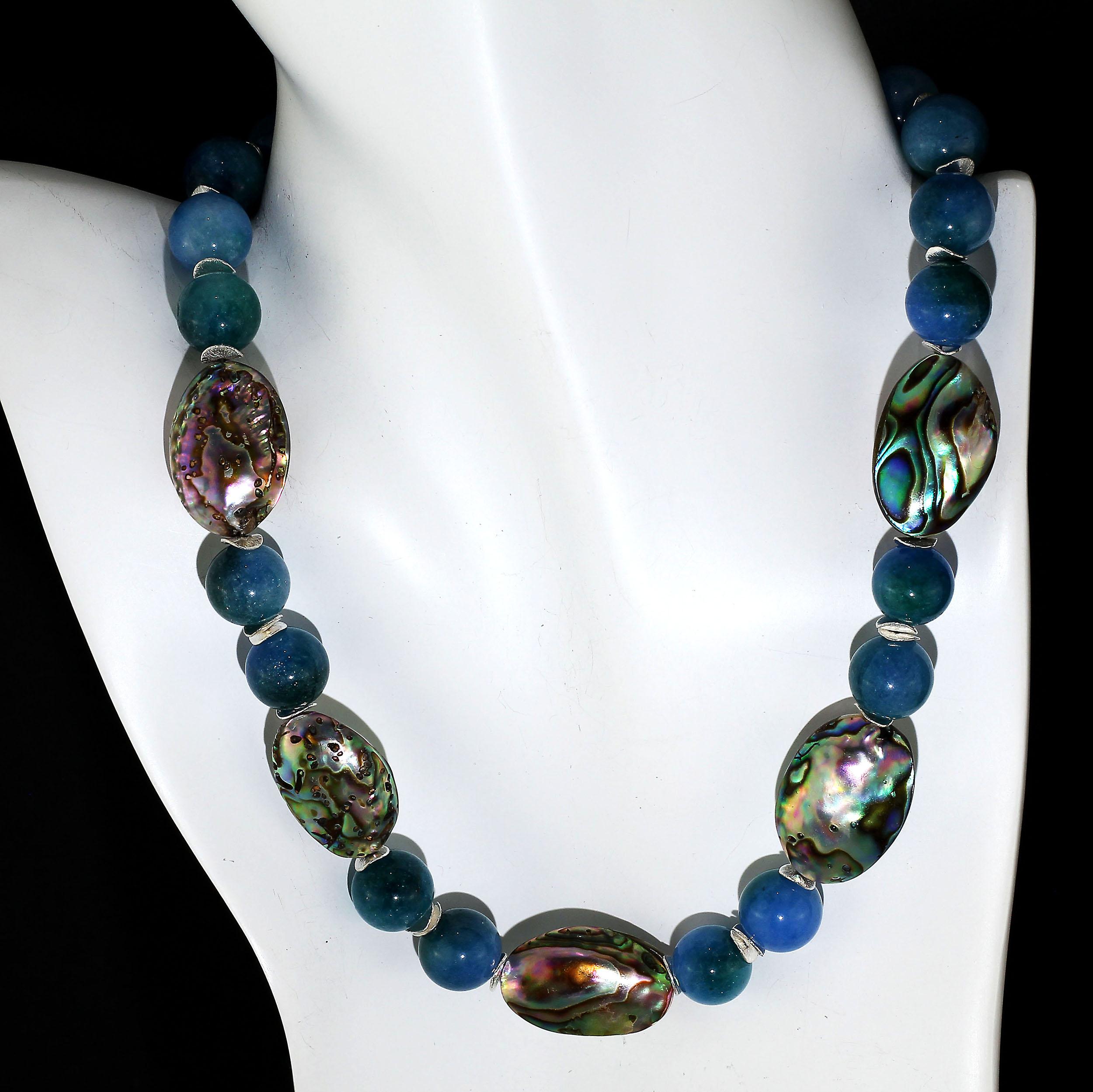 Women's or Men's AJD Romantic Iridescent Paua Shell & Teal Agate Necklace & Silver Accents