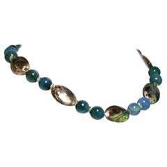 AJD Romantic Iridescent Paua Shell & Teal Agate Necklace & Silver Accents