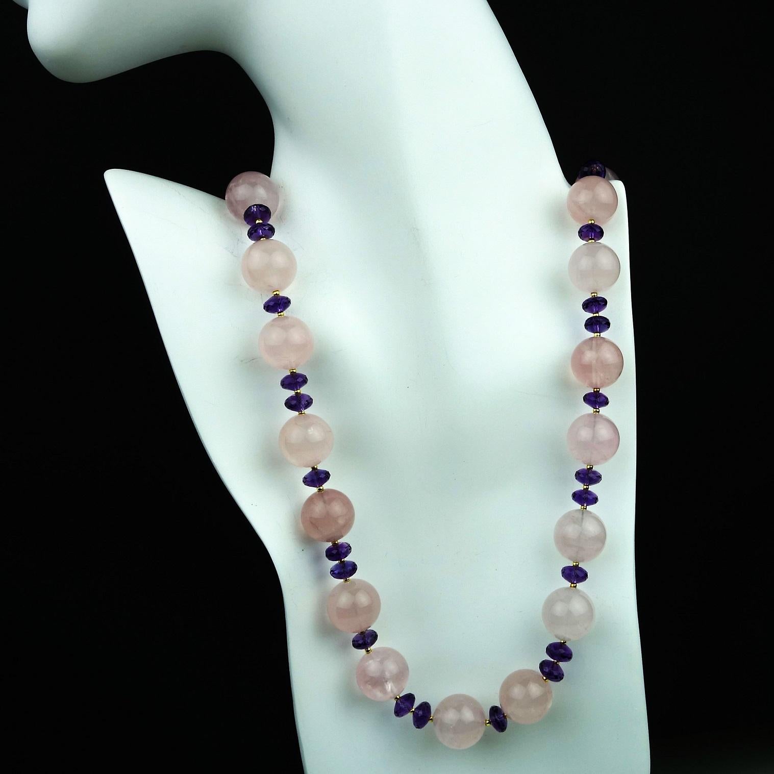 Bead AJD Translucent Rose Quartz and Amethyst Necklace