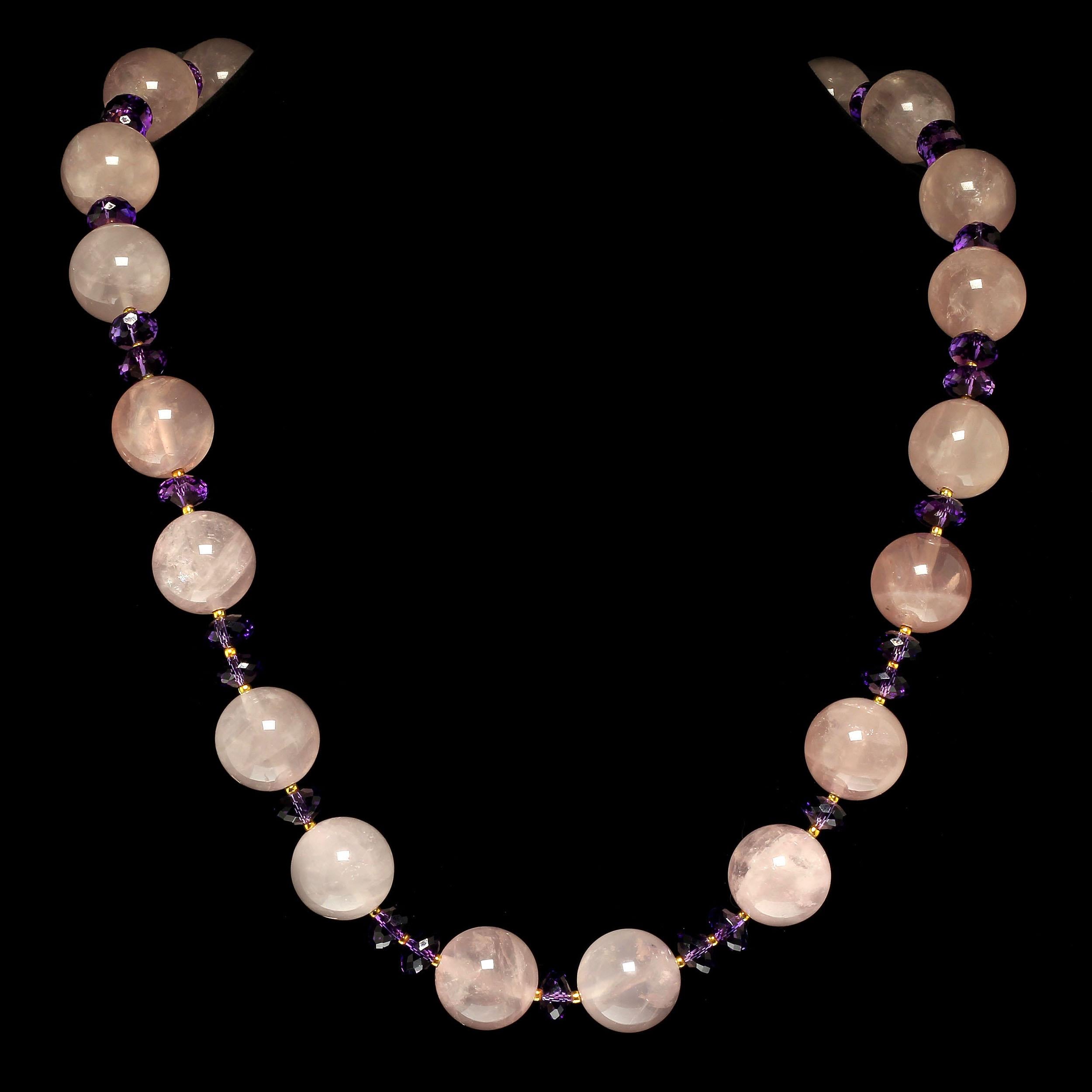 AJD Translucent Rose Quartz and Amethyst Necklace In New Condition In Raleigh, NC