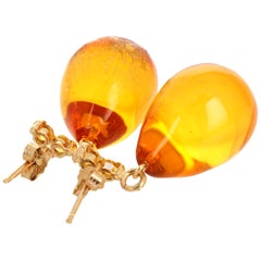 AJD Noble Stunning Rare Clear Amber & Sparkling Citrine Gold Earrings