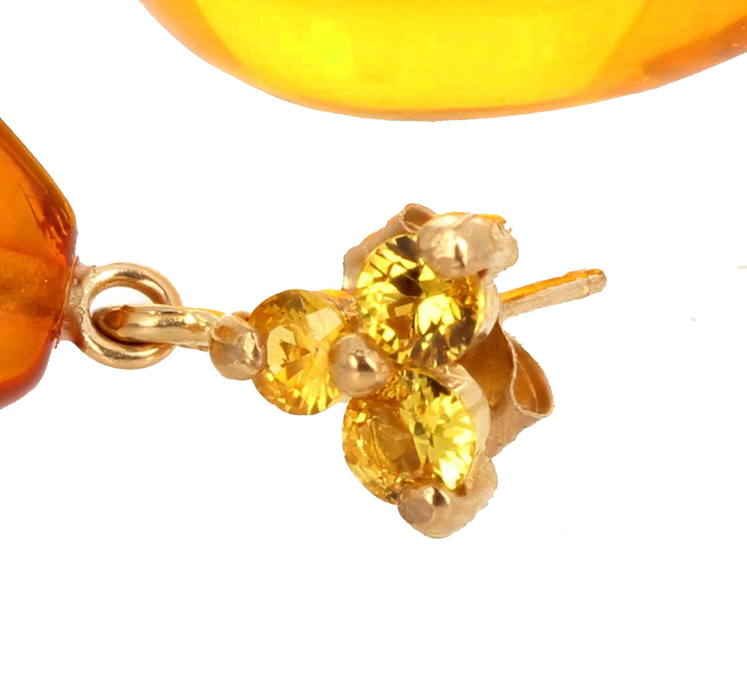 Mixed Cut AJD Noble Stunning Rare Clear Amber & Sparkling Citrine Gold Earrings