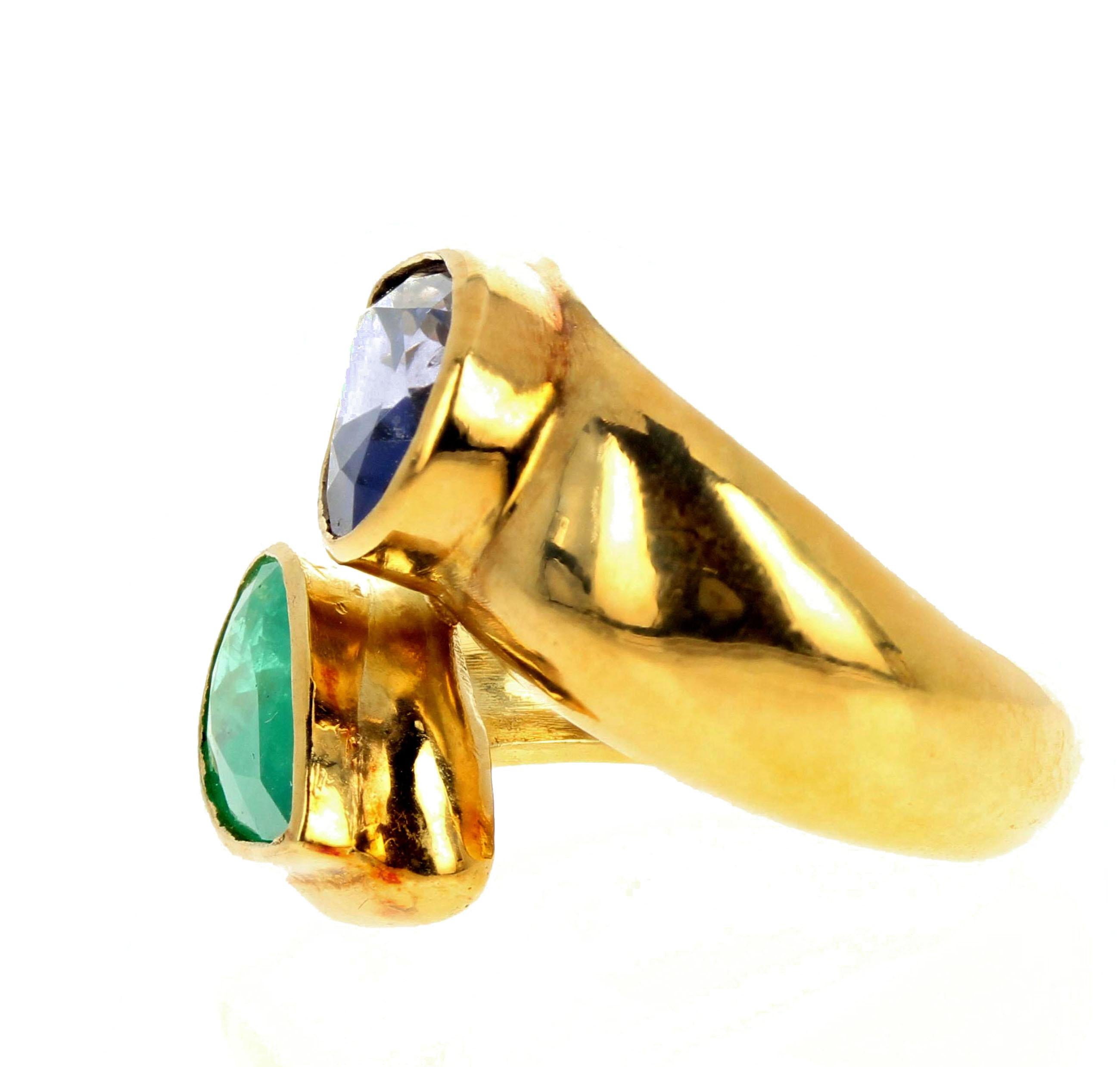 Emerald Cut AJD Set of 2.3Ct Iolite & 2Ct Green Emerald Ring + 4.5Cts Emerald Earrings