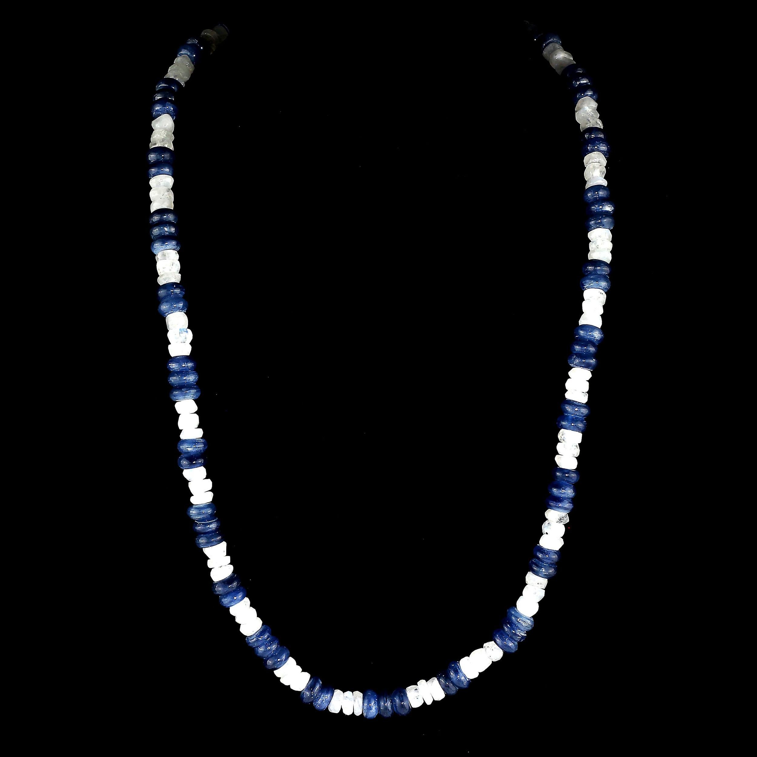 Bead Shimmering Blue and White Fun in Kyanite and Moonstone Necklace