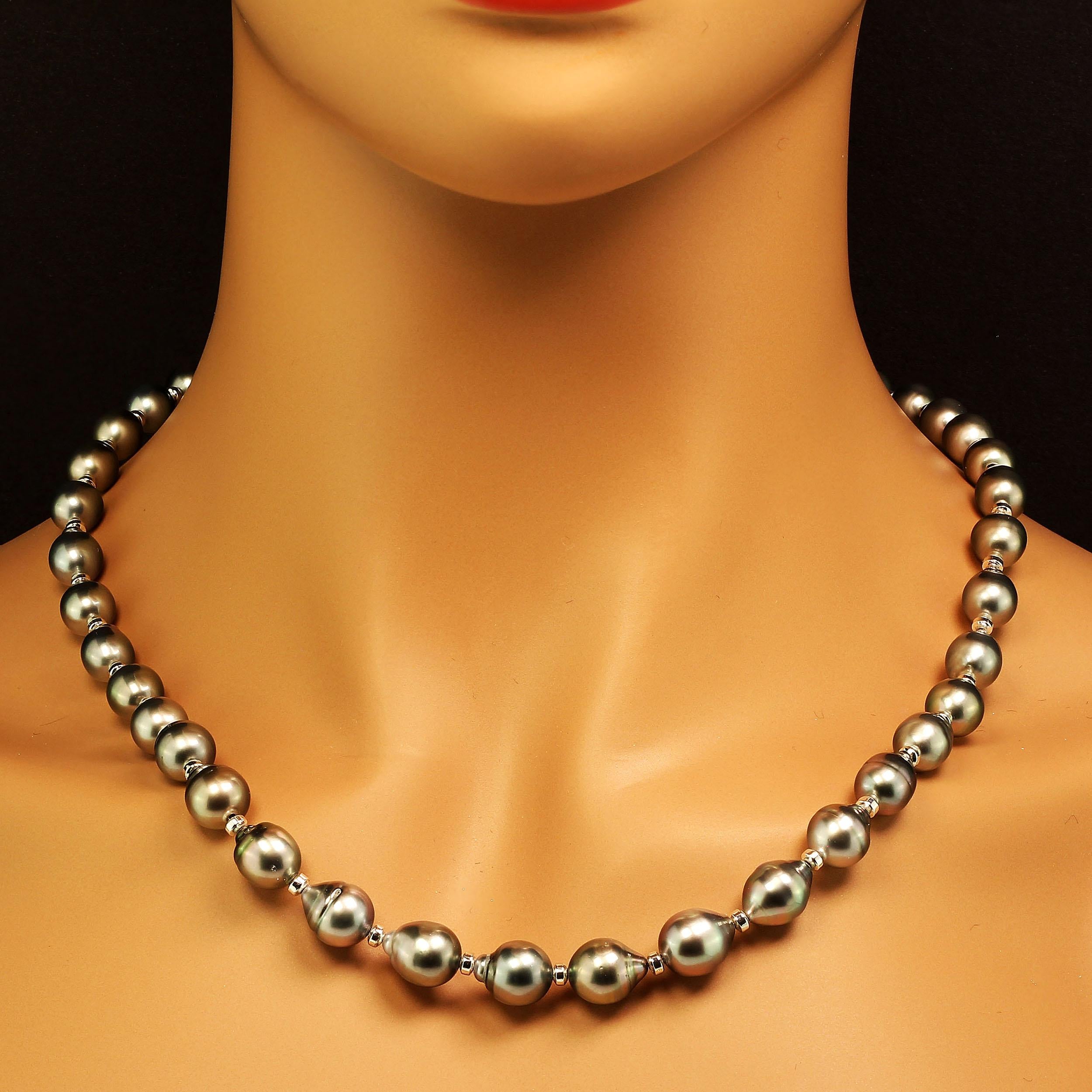 AJD Silver, Iridescent Tahitian Pearl Necklace & Silver Accents June Birthstone 1