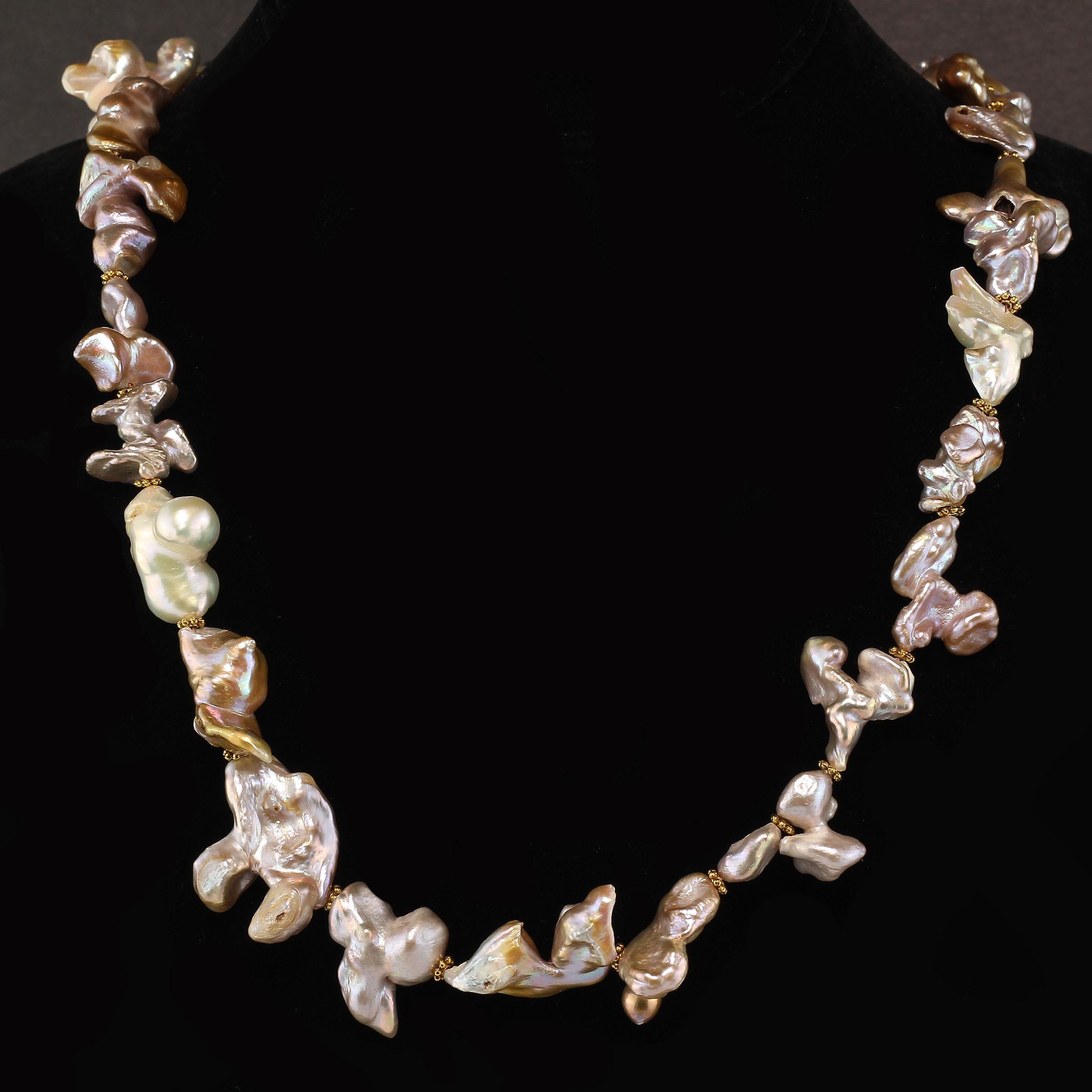 Bead AJD 23 Inch Silvery Freshwater Pearls in Wild Shapes Necklace June Birthstone