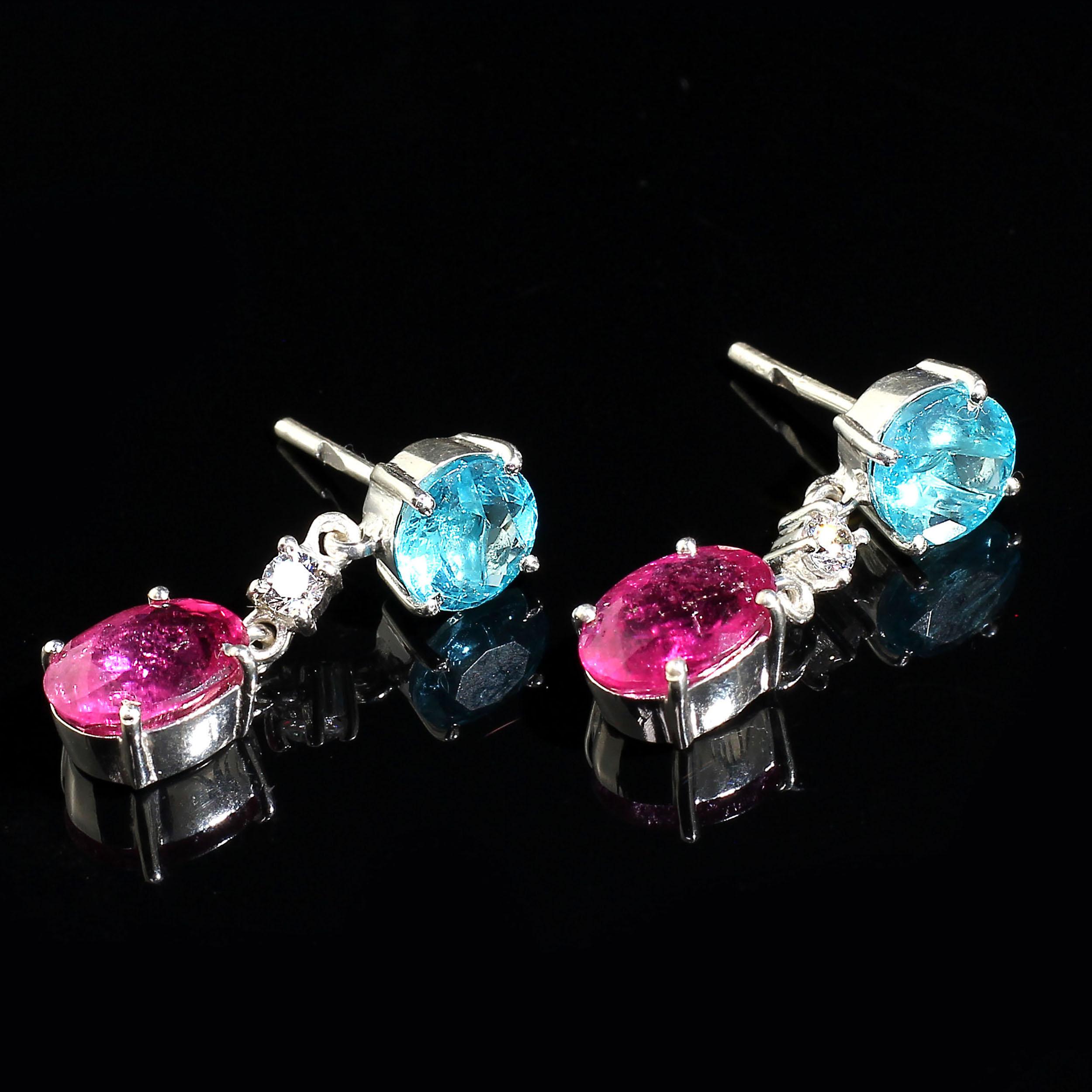Oval Cut AJD Sizzling Pink and Blue/Green Swinging Earrings For Sale