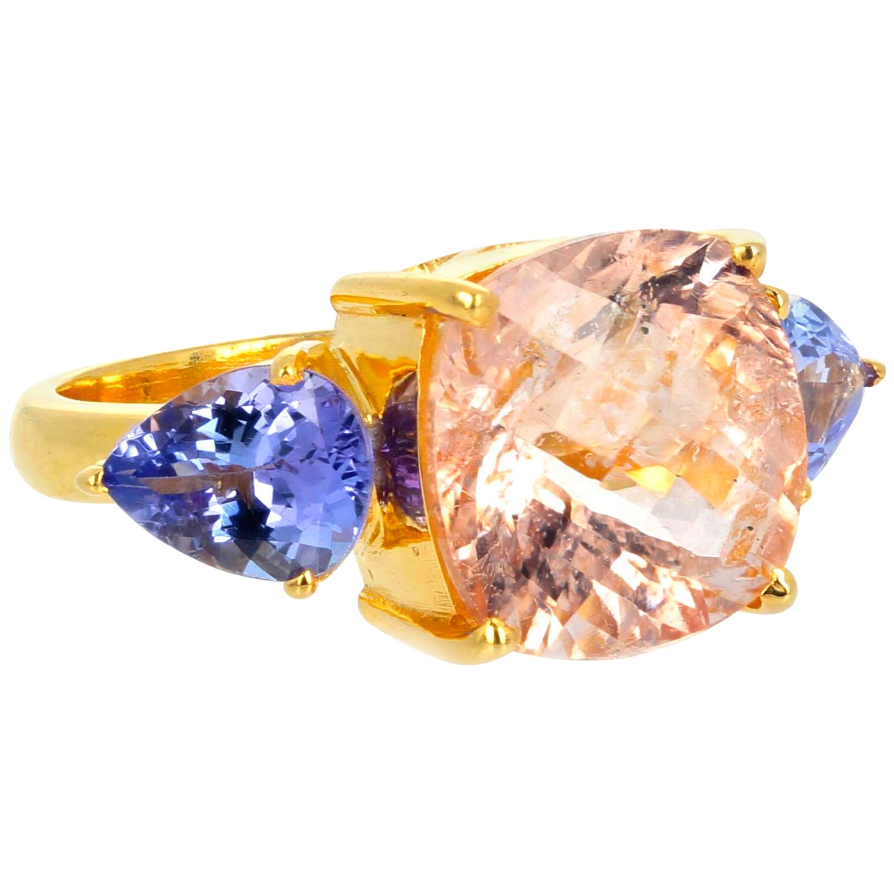 AJD Sophisticated Elegant 6.25Ct Blush Pink Morganite & Blue Tanzanite Ring