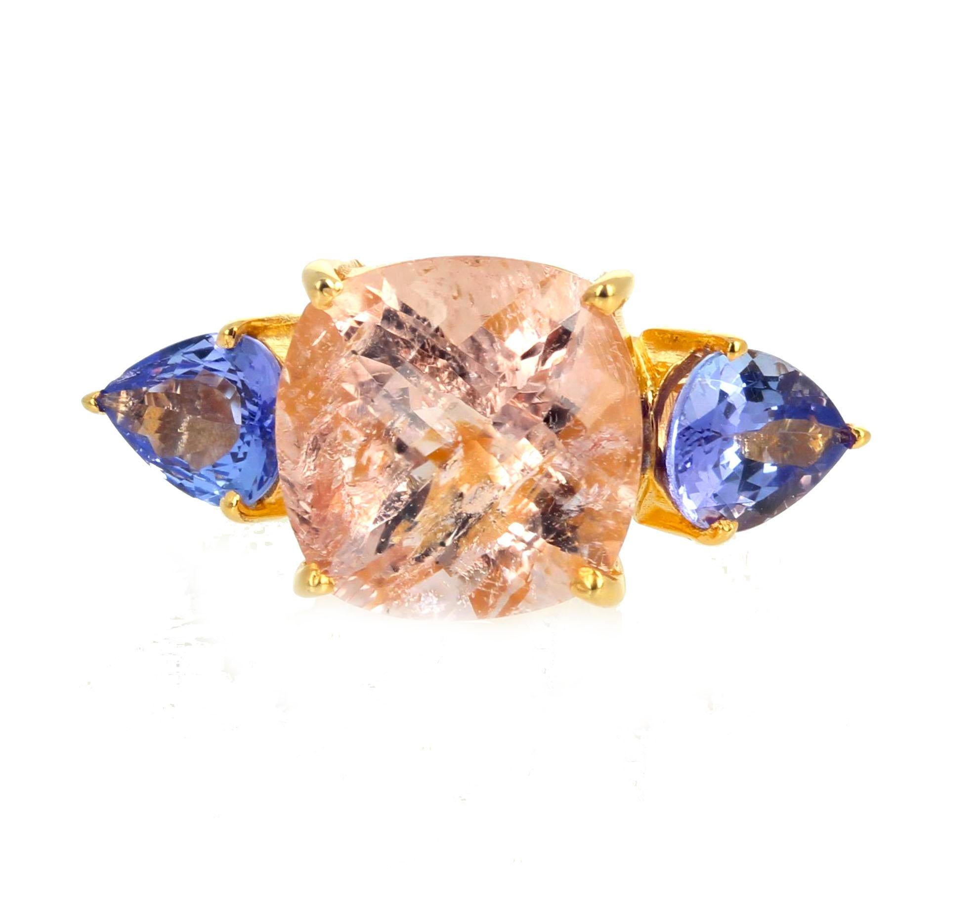 Cushion Cut AJD Sophisticated Elegant 6.25Ct Blush Pink Morganite & Blue Tanzanite Ring