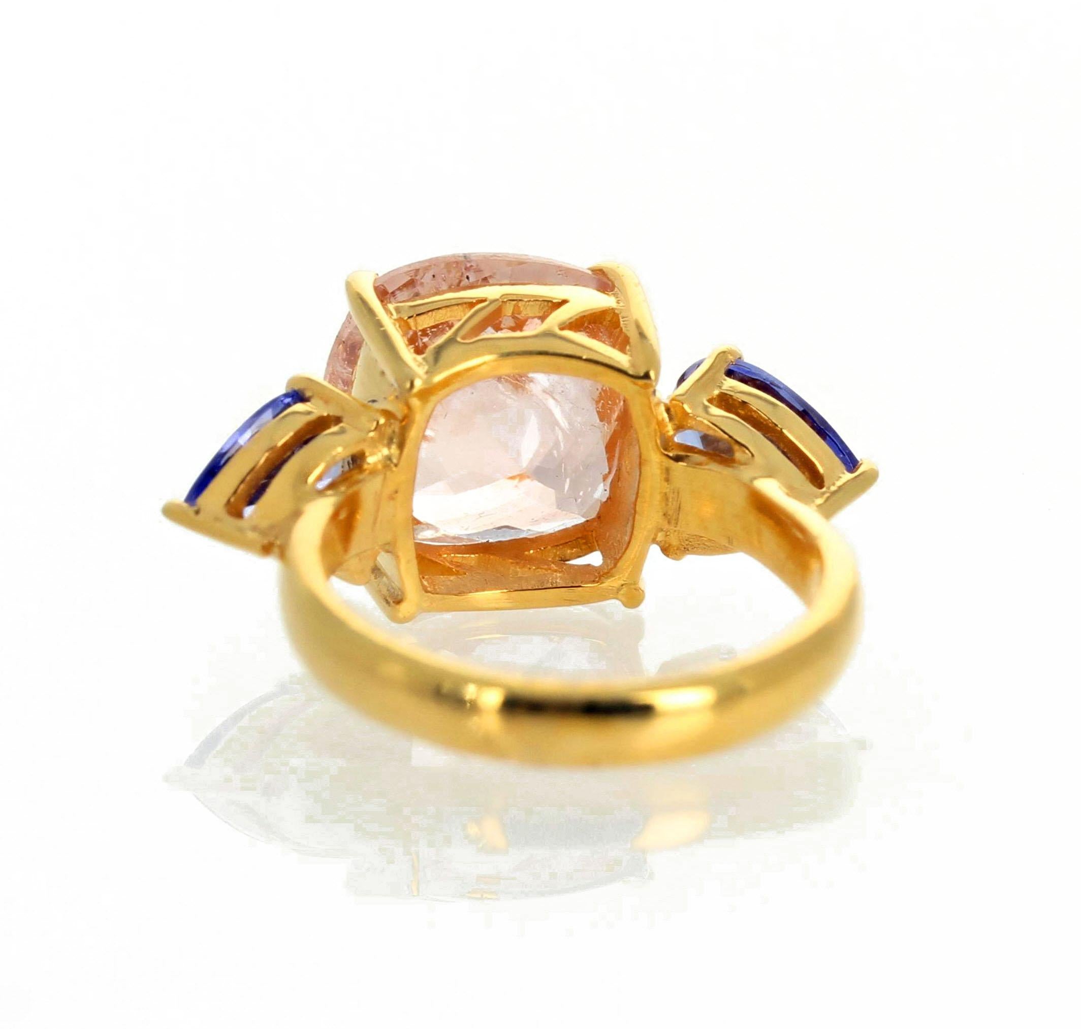 AJD Sophisticated Elegant 6.25Ct Blush Pink Morganite & Blue Tanzanite Ring In New Condition In Raleigh, NC