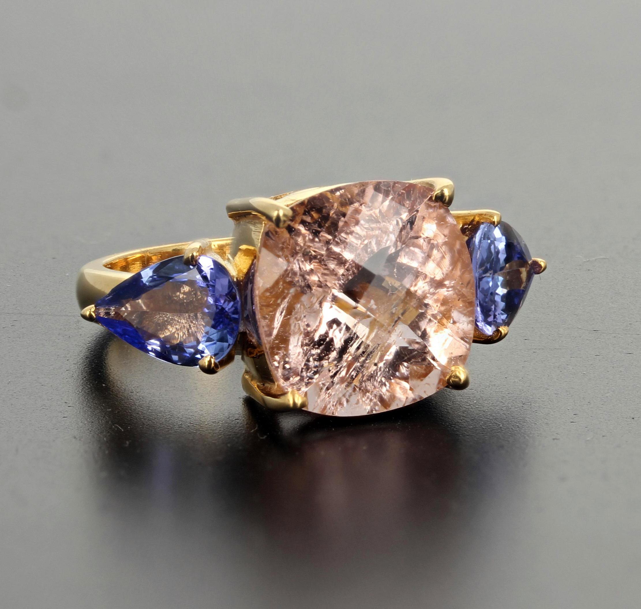 Women's or Men's AJD Sophisticated Elegant 6.25Ct Blush Pink Morganite & Blue Tanzanite Ring
