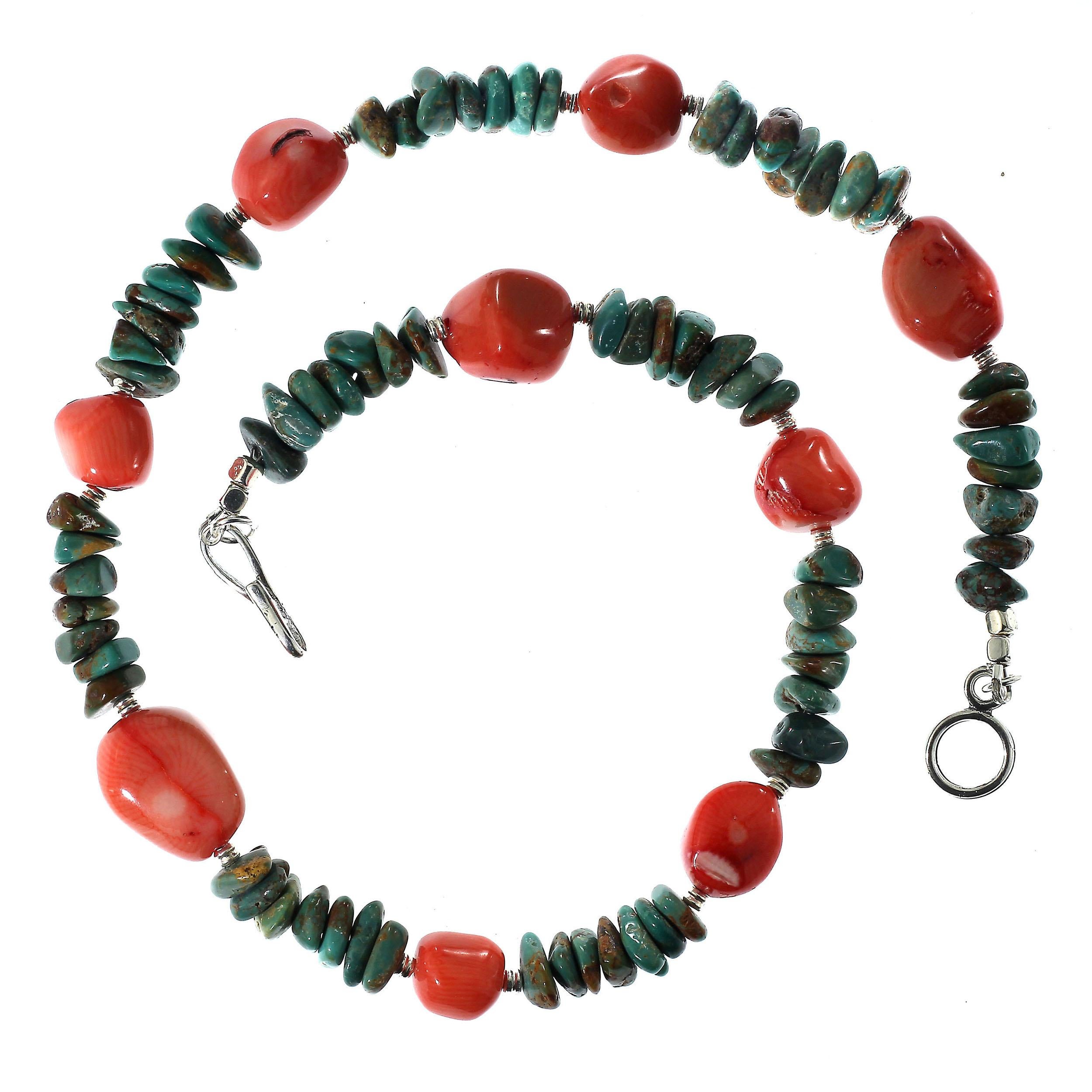 Bead AJD Southwest Style 19 Inch Turquoise and Peach Coral Necklace  Great Gift!!