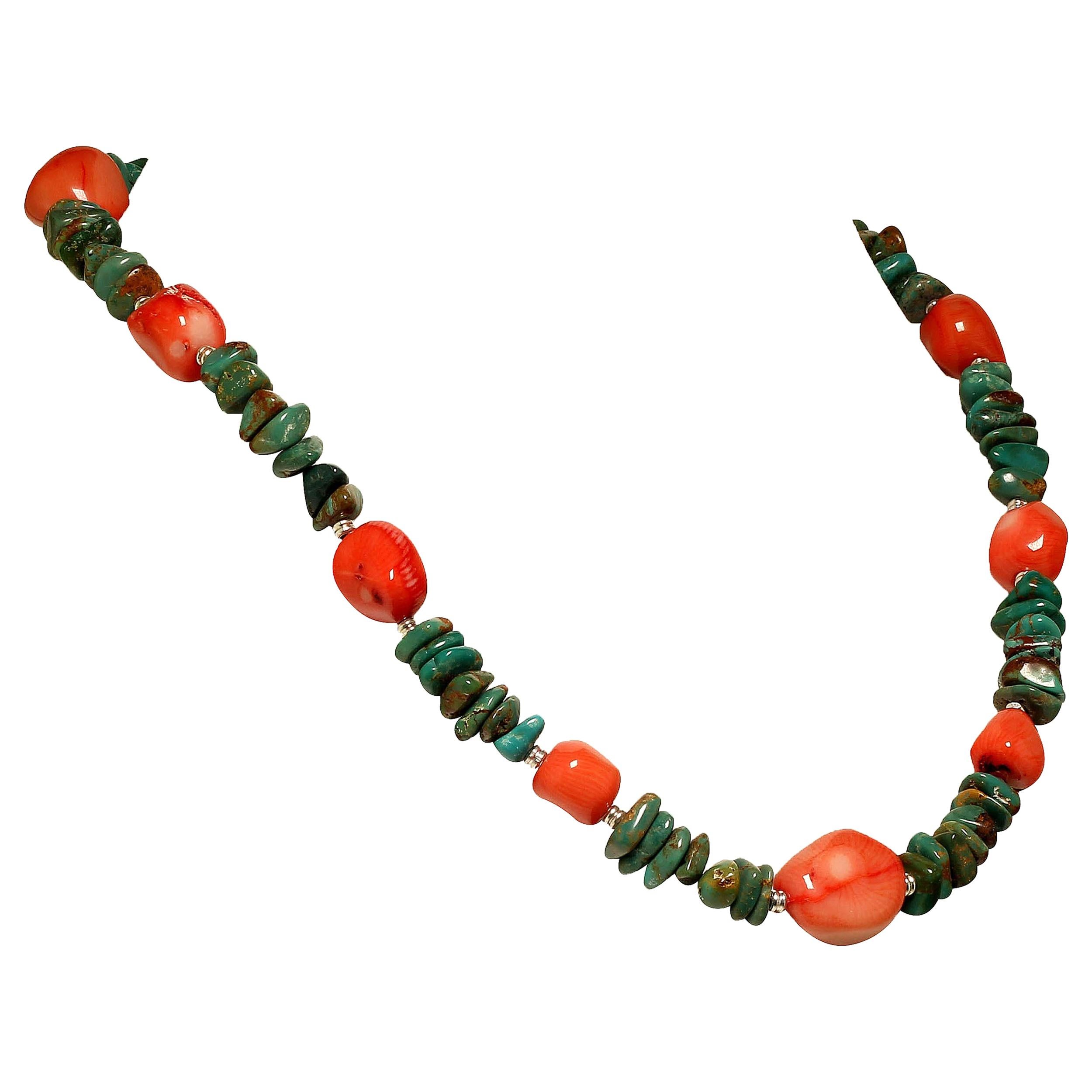 Artist AJD Southwest Style 19 Inch Turquoise and Peach Coral Necklace  Great Gift!!
