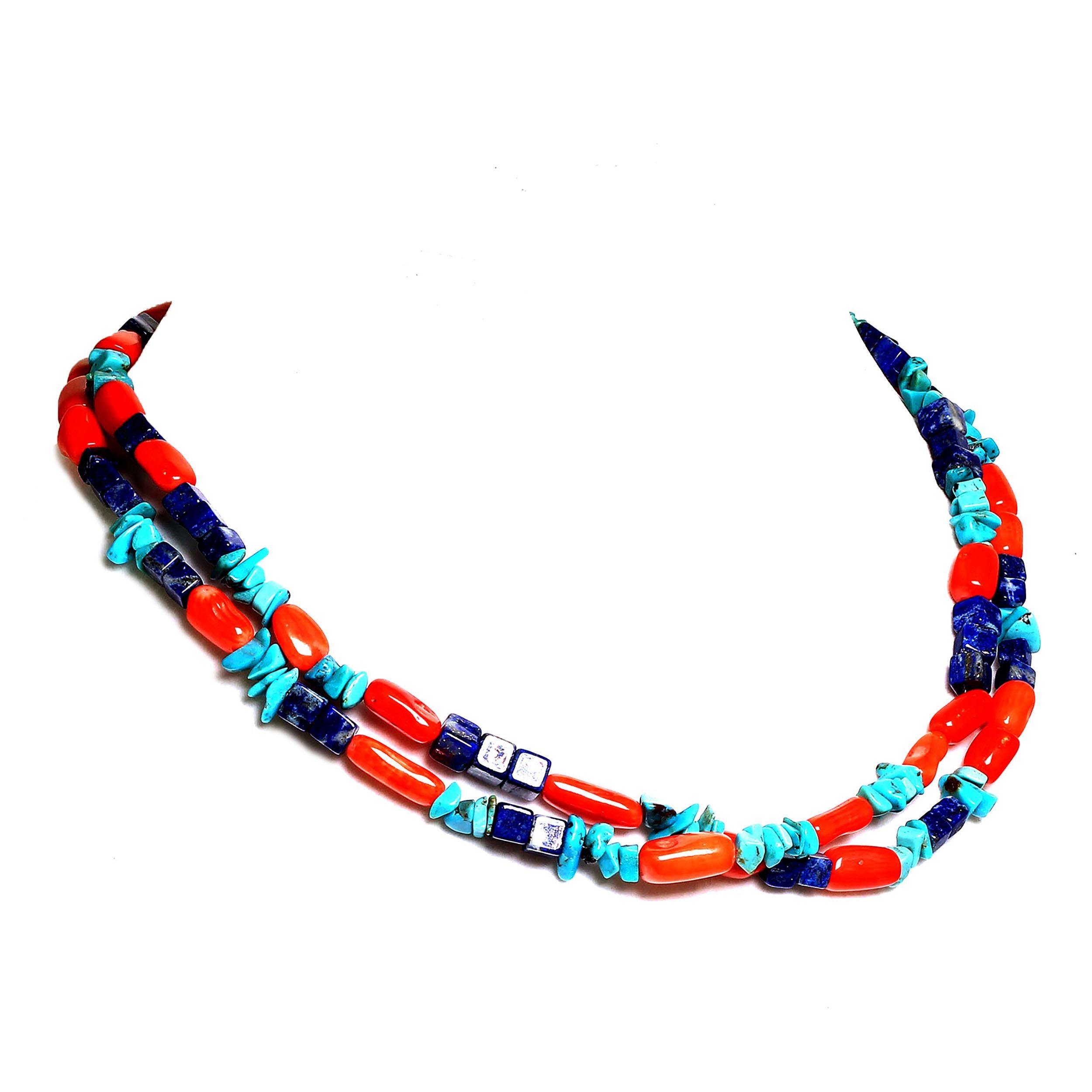 Gemjunky Southwest Style Necklace of Coral, Lapis, and Turquoise 4