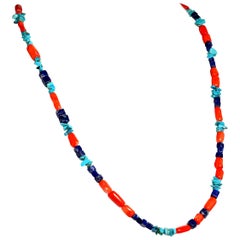 Gemjunky Southwest Style Necklace of Coral, Lapis, and Turquoise