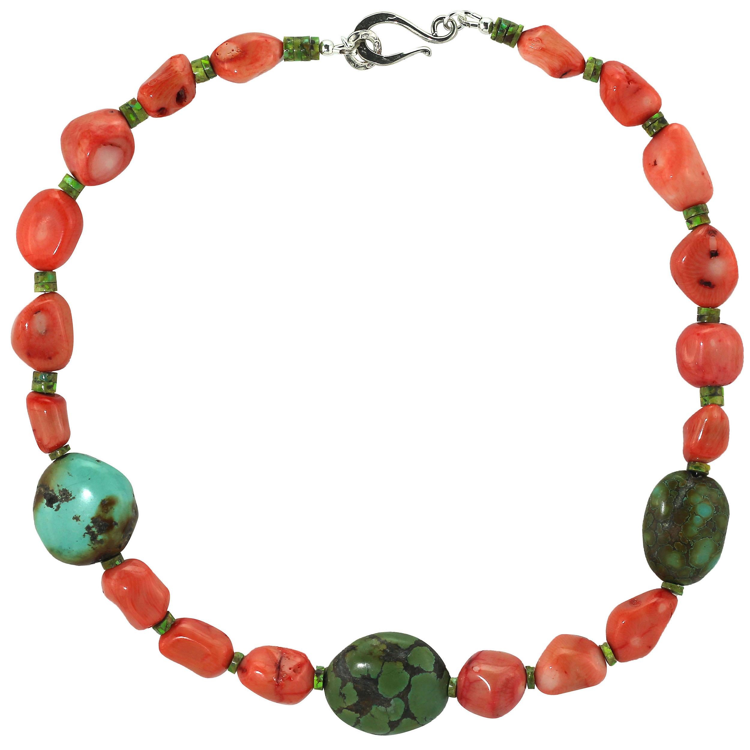 Artisan Gemjunky Southwest Style Peach Coral and Hubei Turquoise Necklace